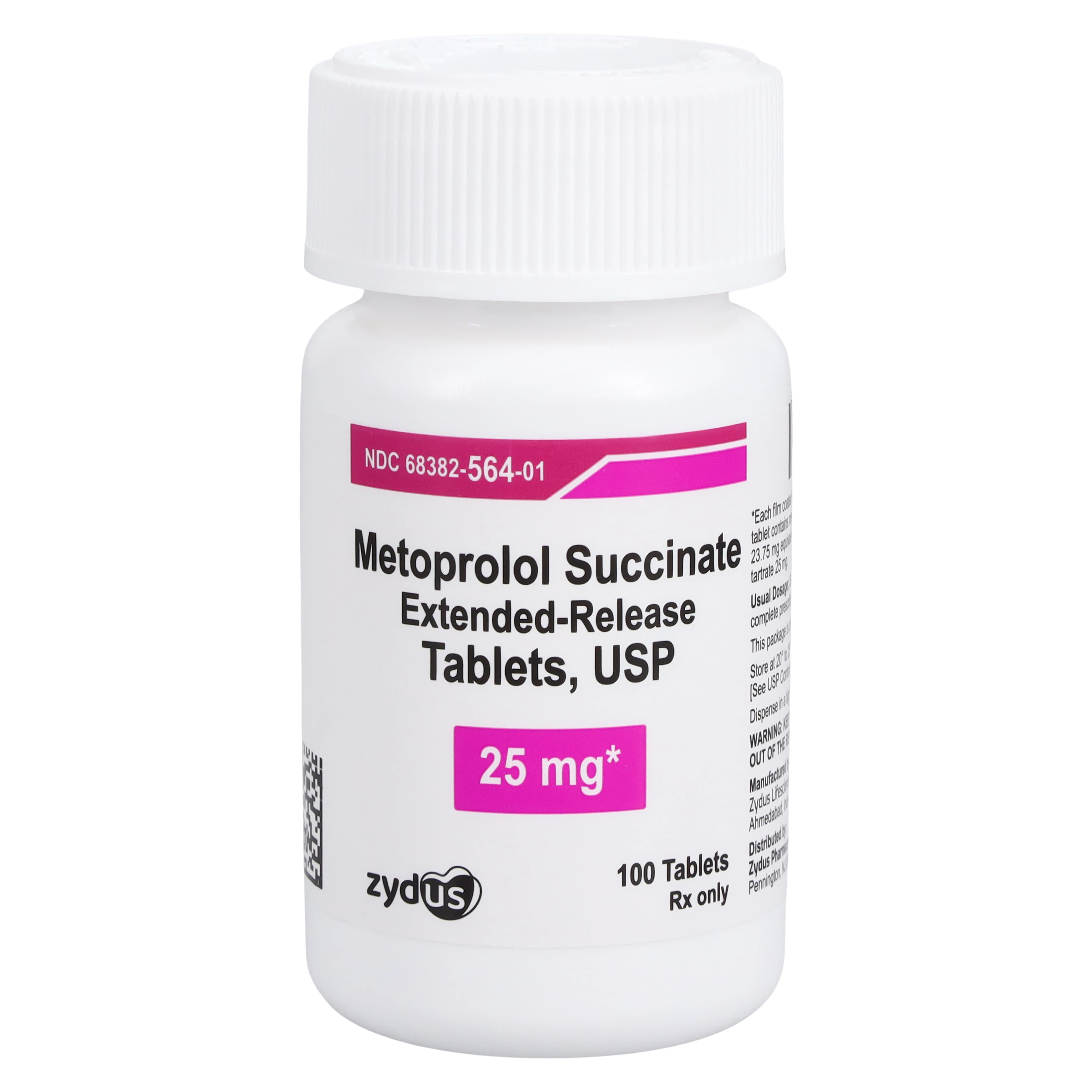 Metoprolol Succinate Extended-Release Tablets, 25 mg, 100 Count Bottle (Zydus Pharmaceuticals) - Metoprolol Succinate ER Tabs - Image 1