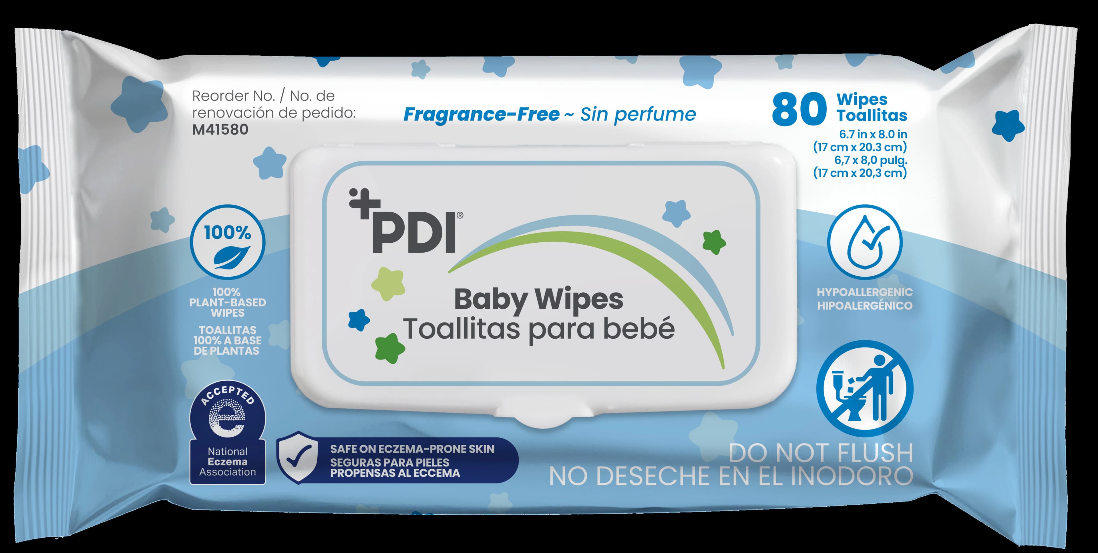 PDI Unscented Baby Wipes, Alcohol/Paraben Free, Hypoallergenic, 8x6.7", 80/Package - PDI Unscented Baby Wipes 80ct - Image 1