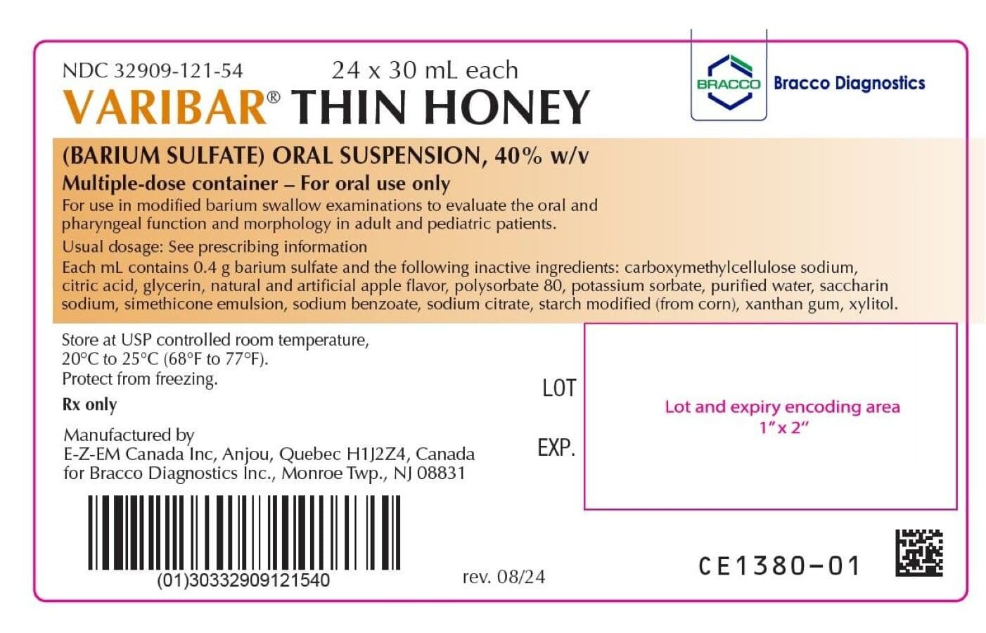 Varibar Thin Honey Mini Oral Suspension 40%, 30mL Bottle, 24/Package - Varibar Thin Honey Mini 30mL - Image 1