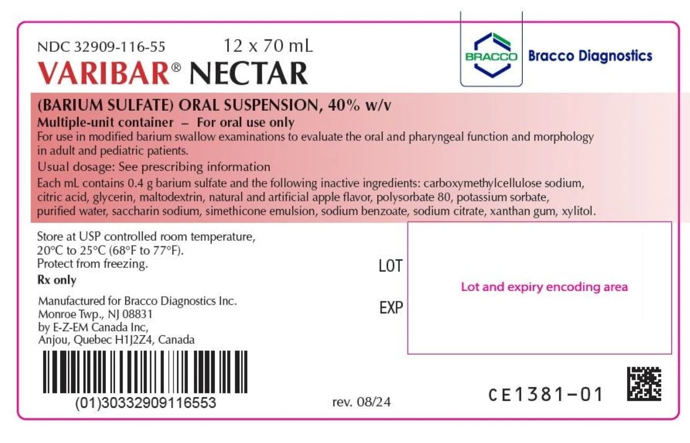 Varibar Nectar Mini Oral Suspension 40% w/v, 70mL Bottle, 12/Package - Varibar Nectar Mini 70mL - Image 1