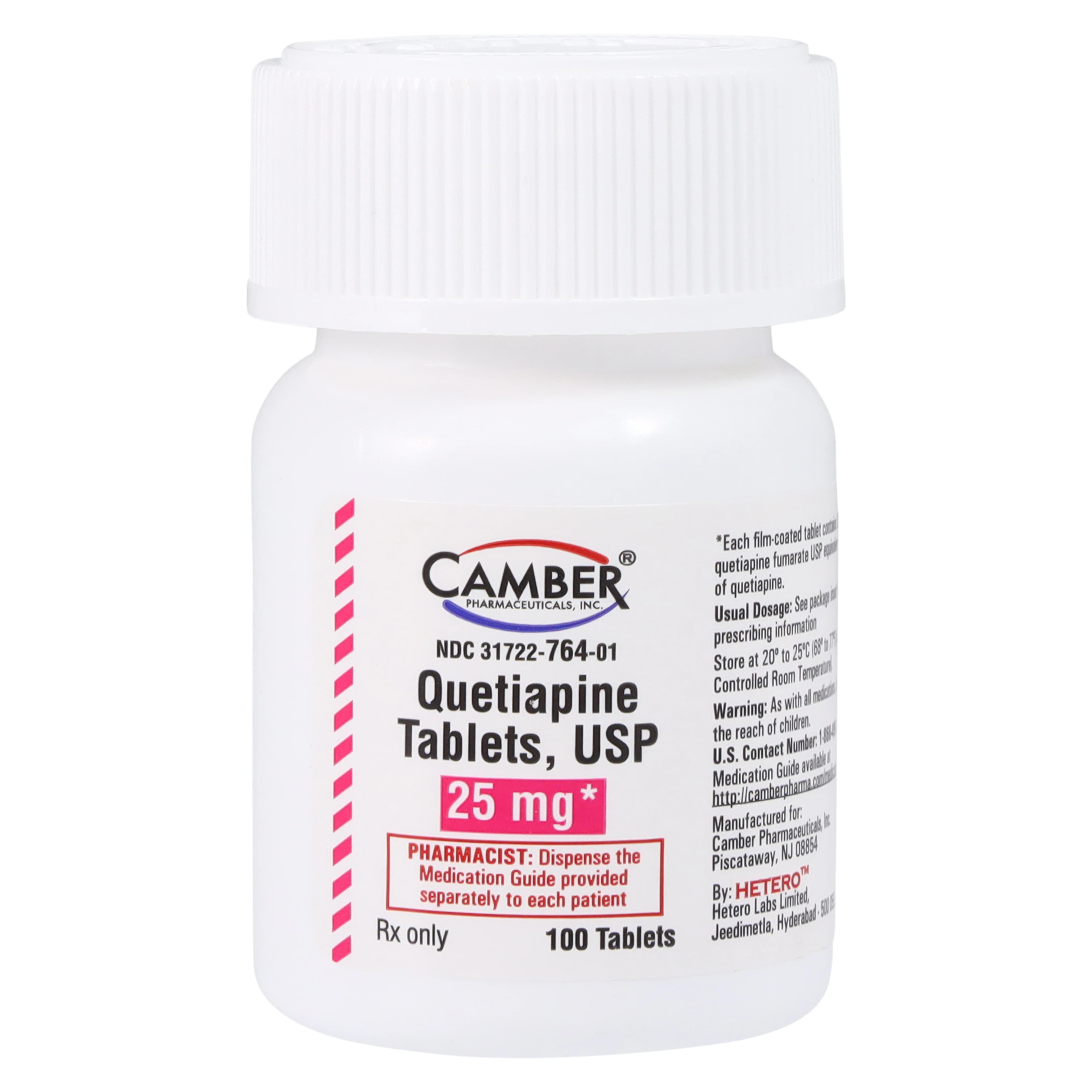 Quetiapine Fumarate Tablets 25 mg, 100 Count Bottle (Camber Pharmaceuticals) - Quetiapine Fumarate Tablets - Image 1