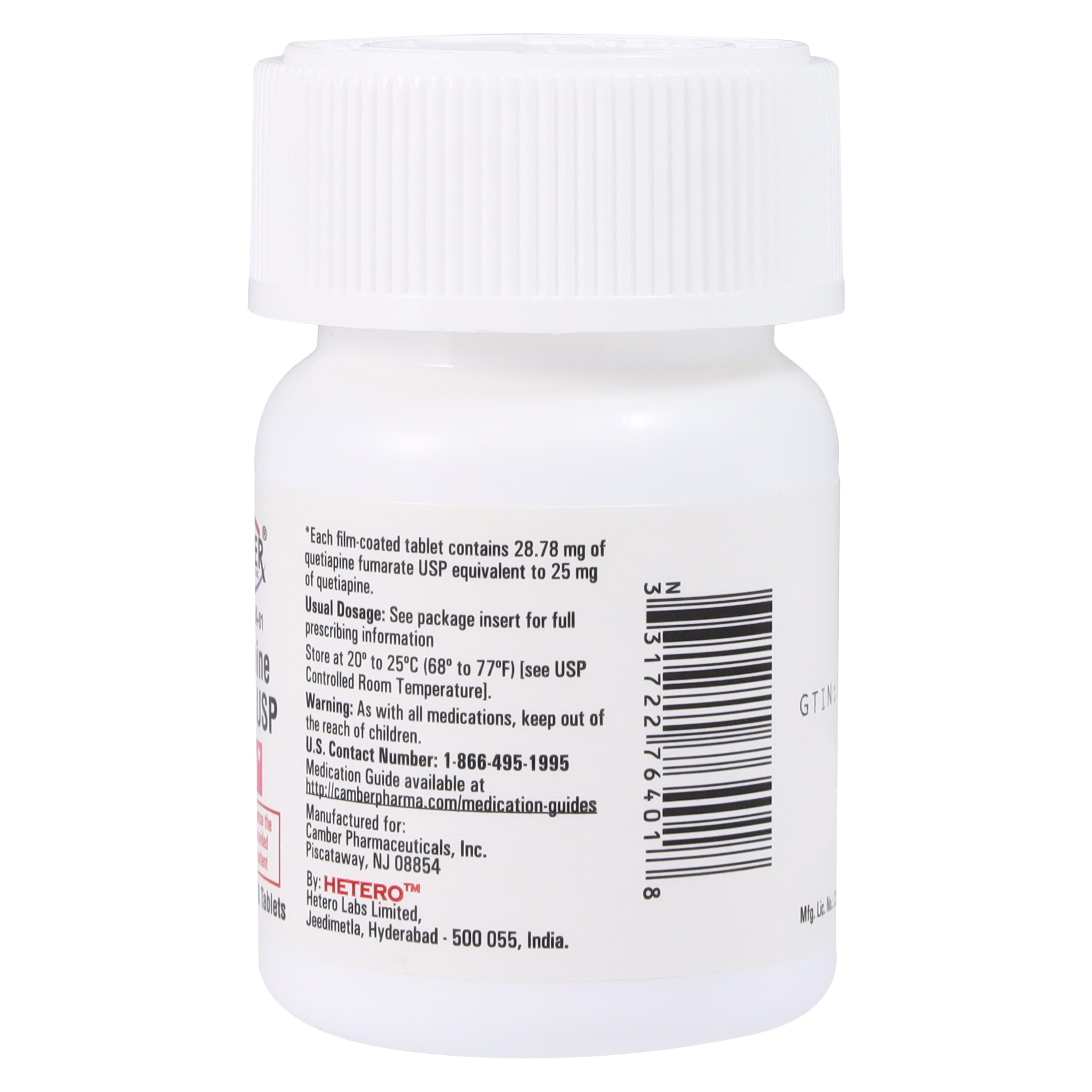 Quetiapine Fumarate Tablets 25 mg, 100 Count Bottle (Camber Pharmaceuticals) thumbnail 2
