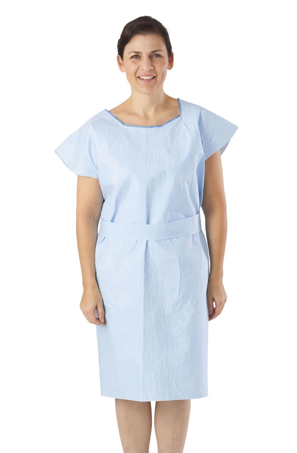 Medline Scrim Exam Gown, Large, 30 in x 42 in, Blue, Disposable, 50/Case - Gown Exam Disp Scrim Blue - Image 1