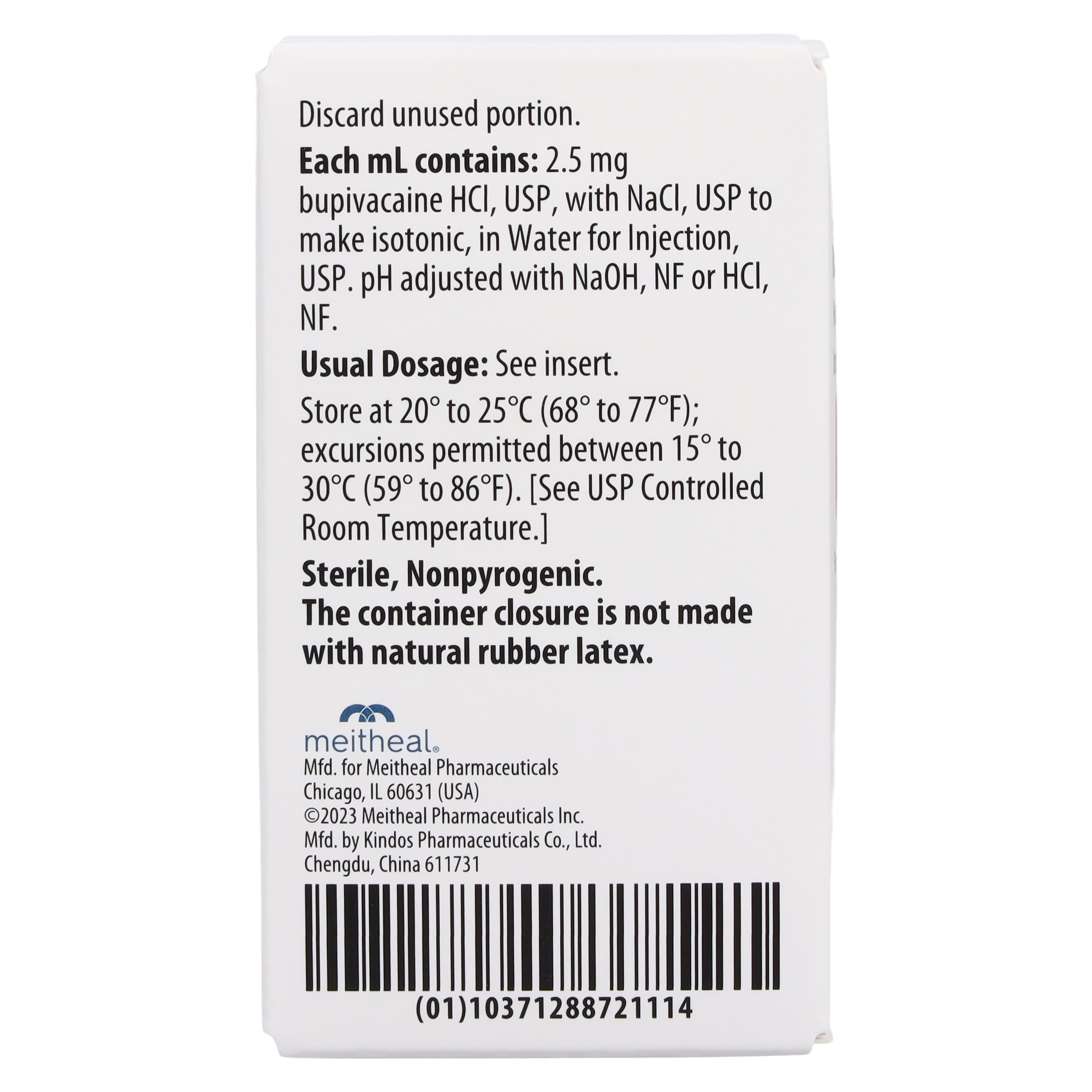 Bupivacaine HCl Injection 0.25% SDV 10mL (Meitheal Pharmaceuticals) thumbnail 2