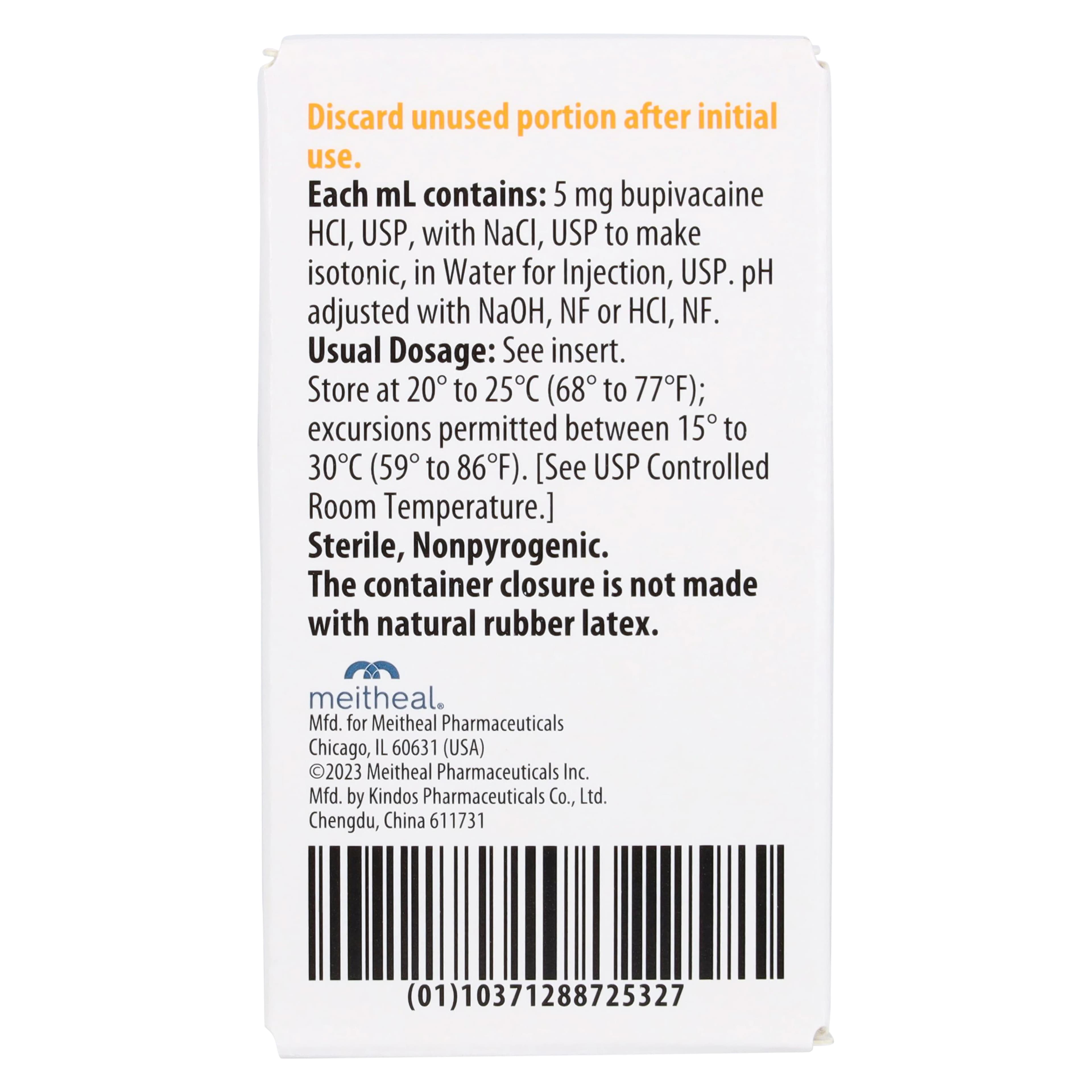 Bupivacaine HCl Injection 0.50% SDV 30mL (Meitheal Pharmaceuticals) thumbnail 2