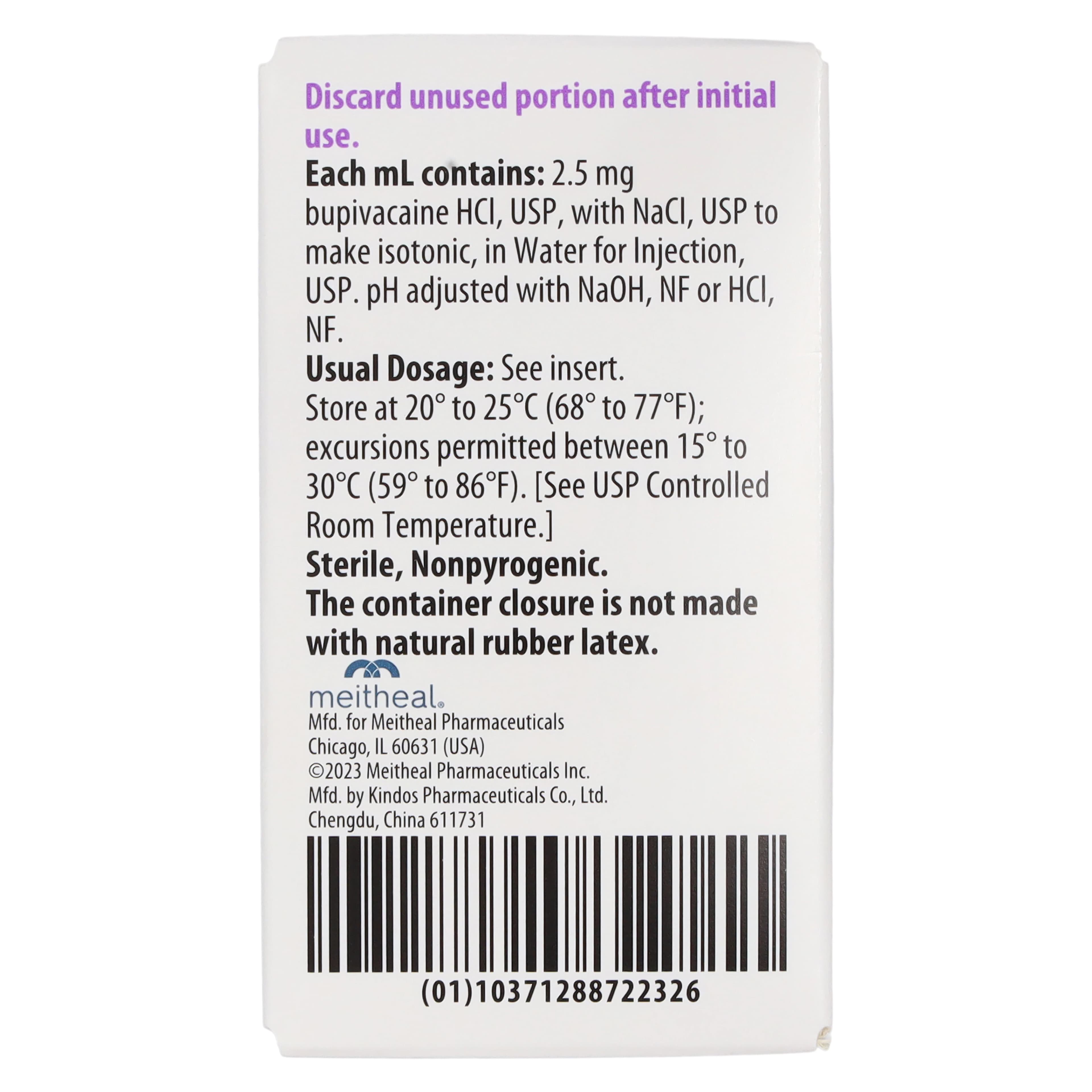Bupivacaine HCl Injection 0.25% SDV 30mL (Meitheal Pharmaceuticals) thumbnail 2