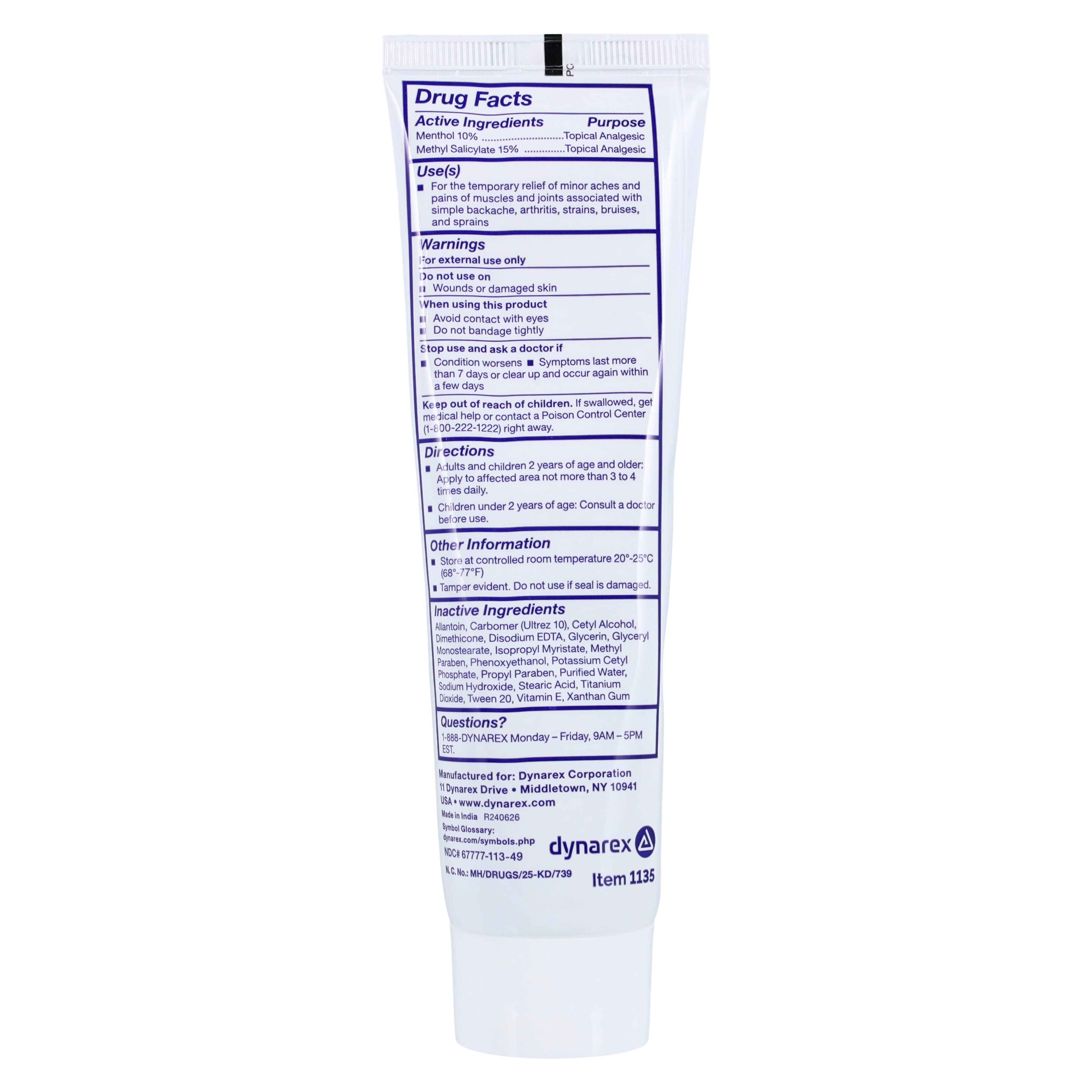 Dynarex Analgesic Balm Greaseless, 3 oz Tube thumbnail 4