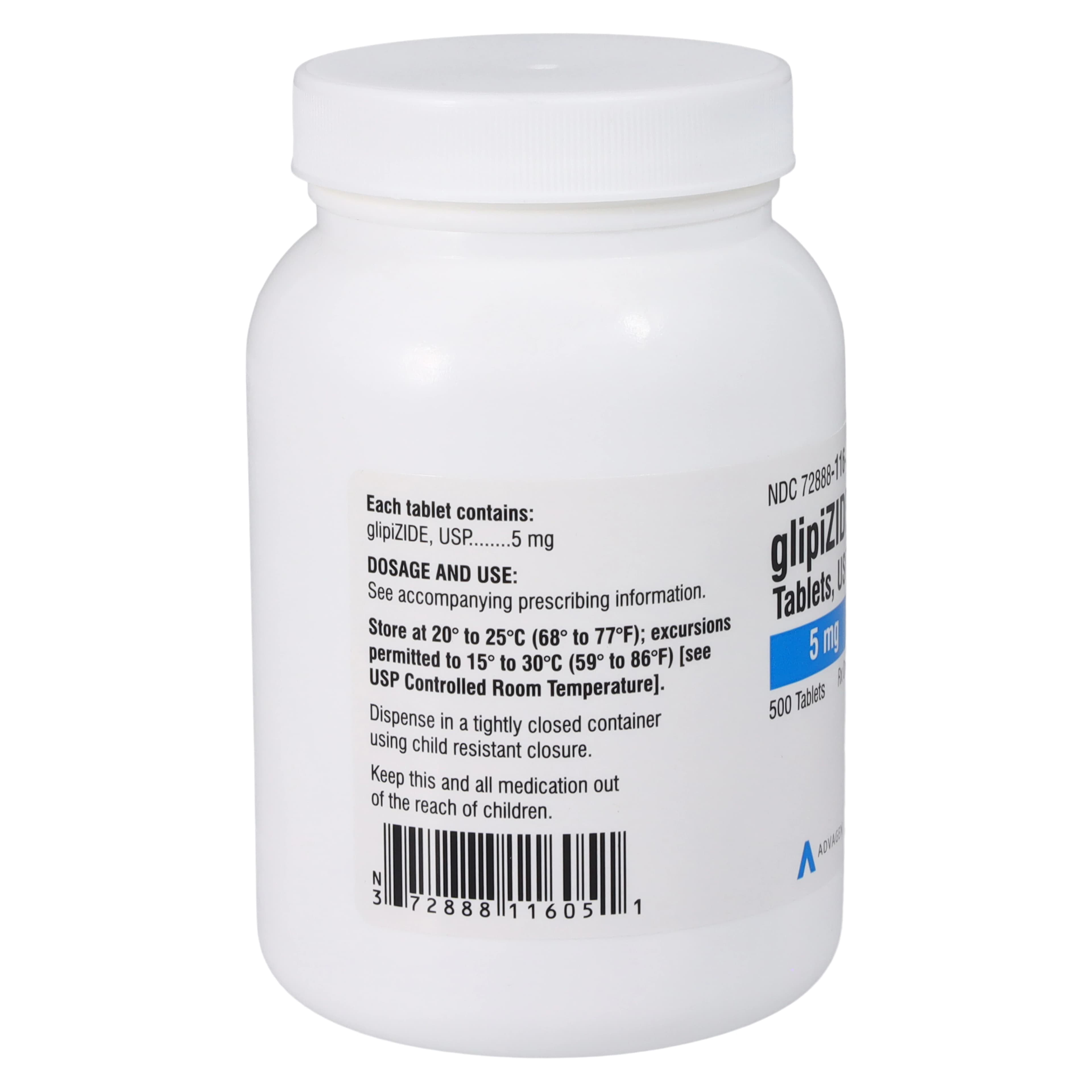 Glipizide Tablets 5 mg, 500 Count Bottle (AdvaGen Pharma) thumbnail 2