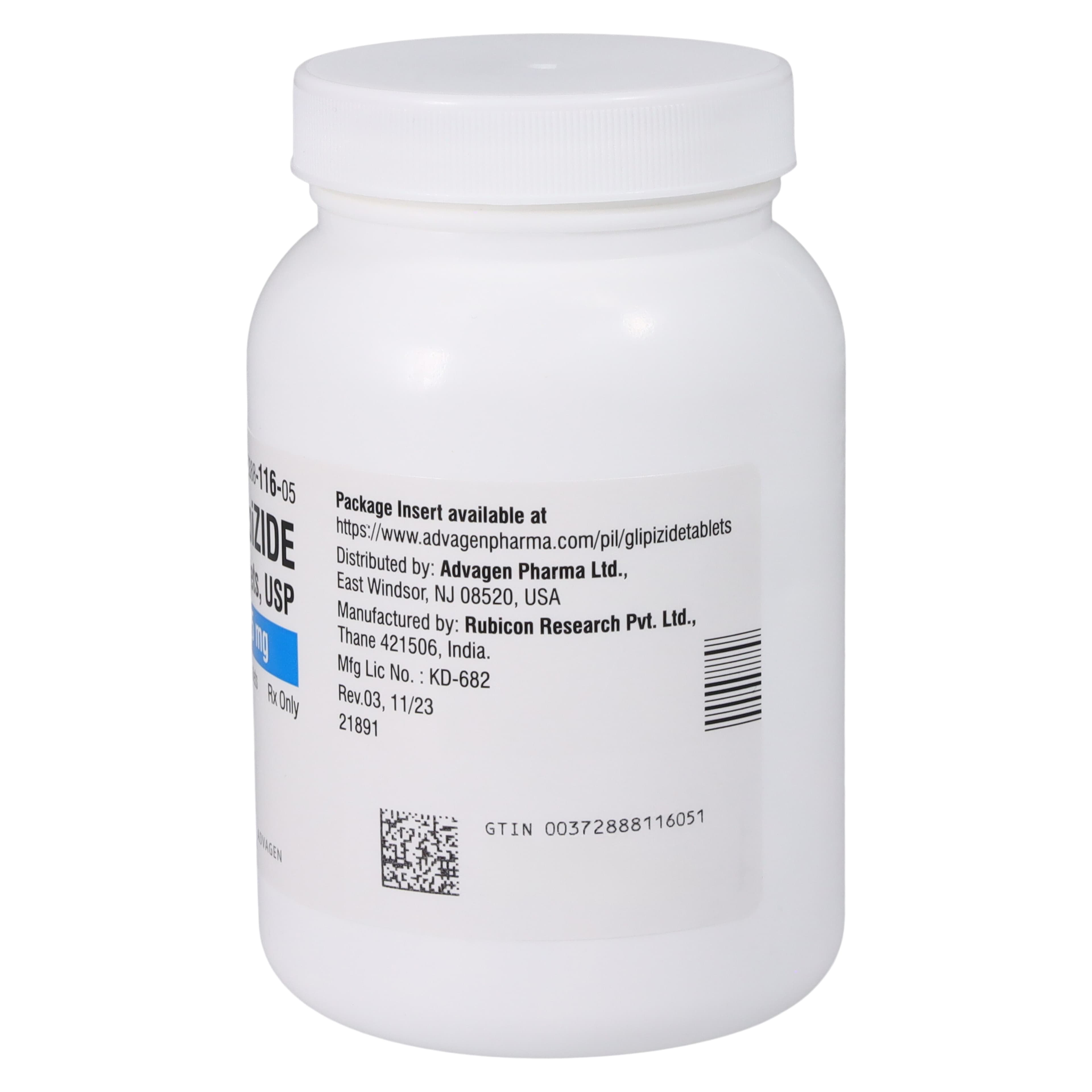 Glipizide Tablets 5 mg, 500 Count Bottle (AdvaGen Pharma) thumbnail 3