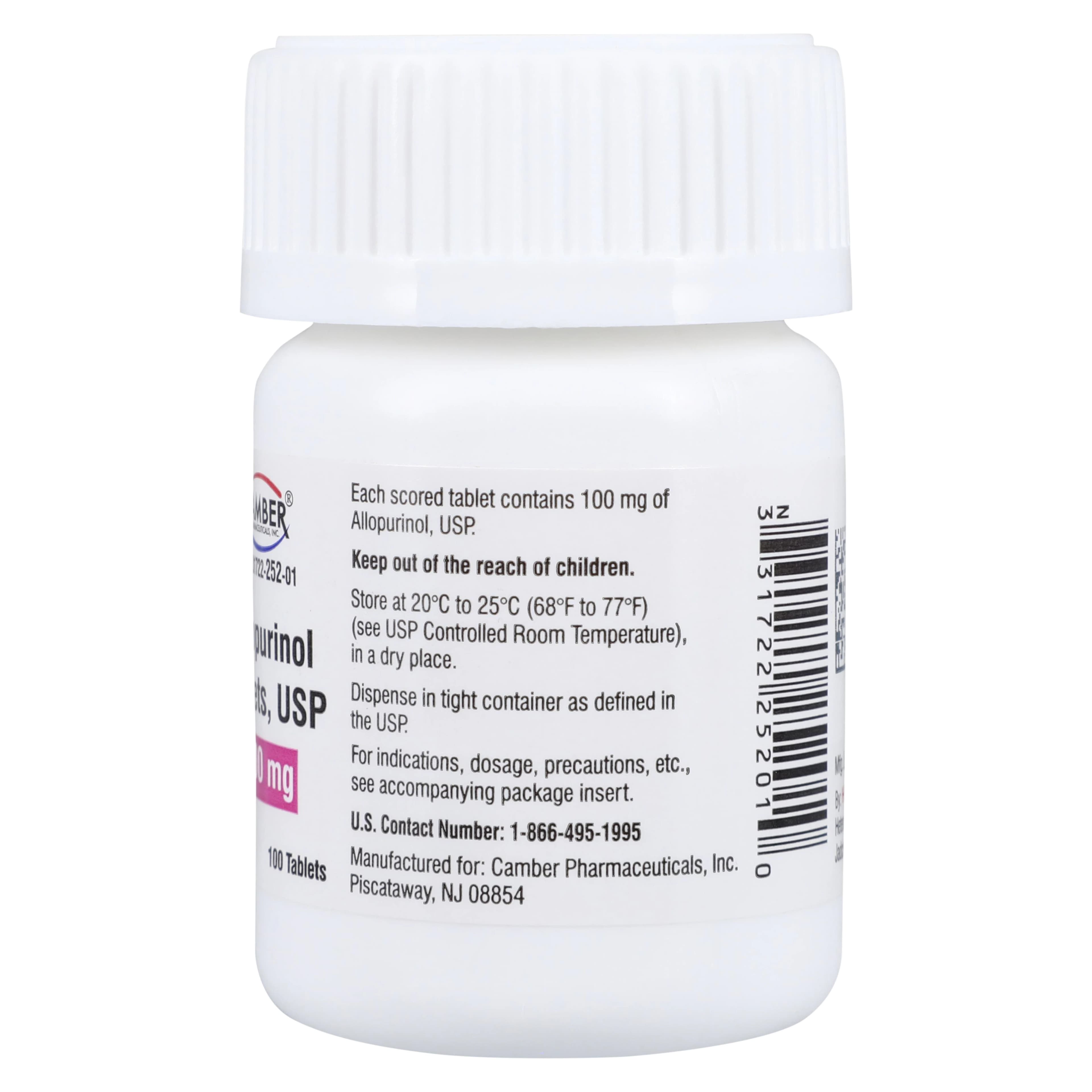 Allopurinol Tablets, 100mg, 100/Bottle, Camber Pharmaceuticals thumbnail 2