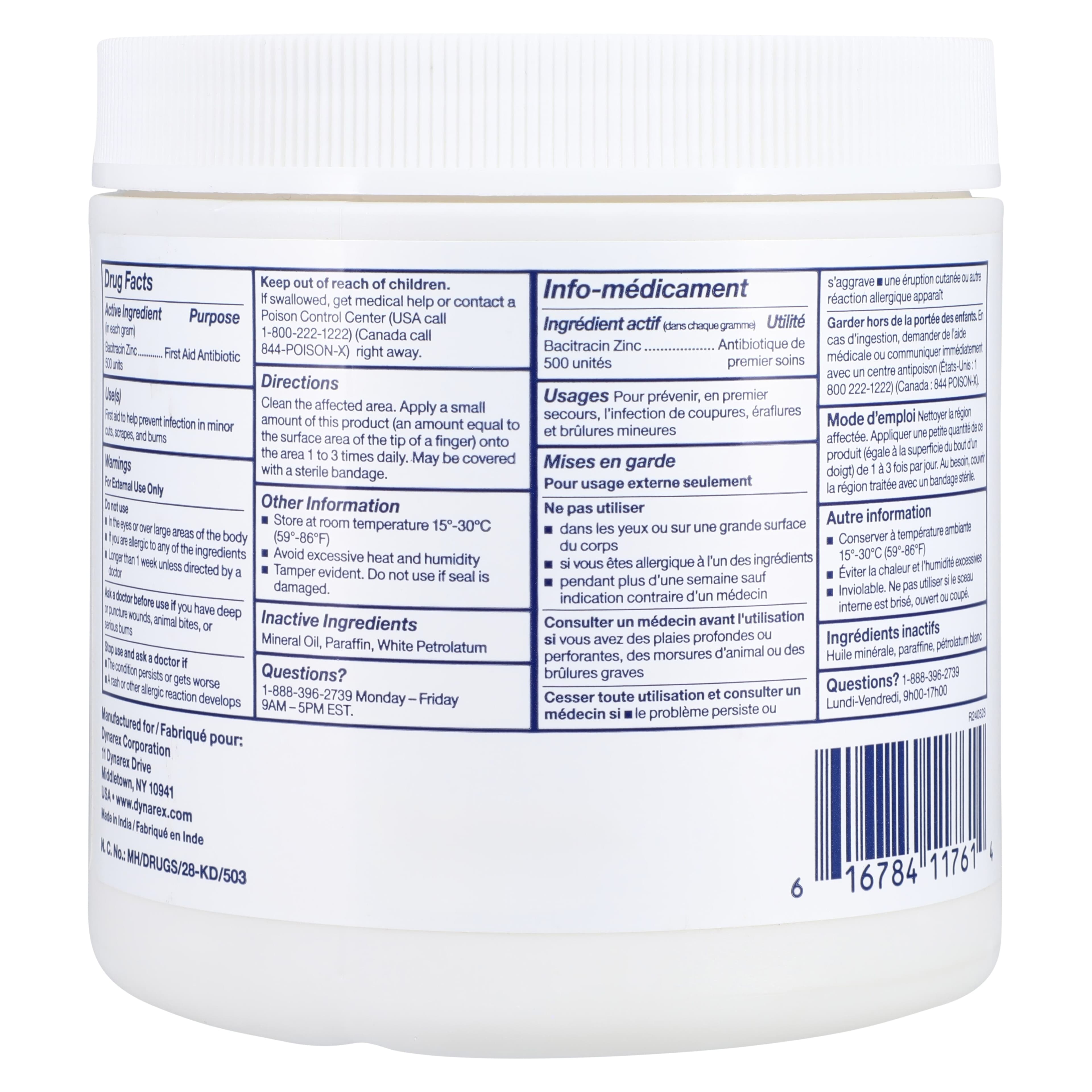 Dynarex Bacitracin Zinc Ointment, 500 units/g, 15 oz Jar thumbnail 2
