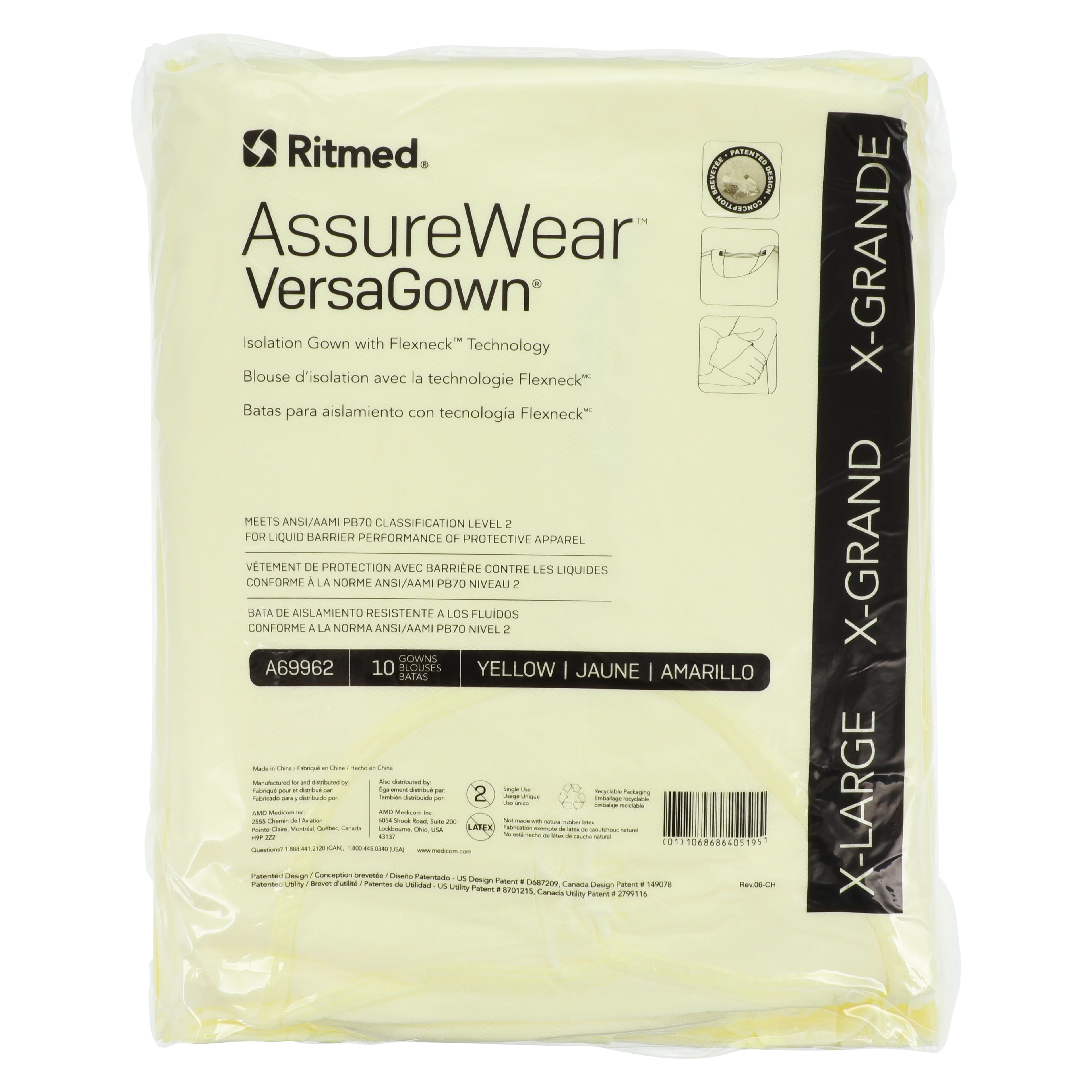 Amd Ritmed VersaGown Isolation Gown, AAMI Level 2, Full Back, Thumbloop, Elastic Cuff, X-Large, Non-Sterile, Disposable, 100/Case thumbnail 8