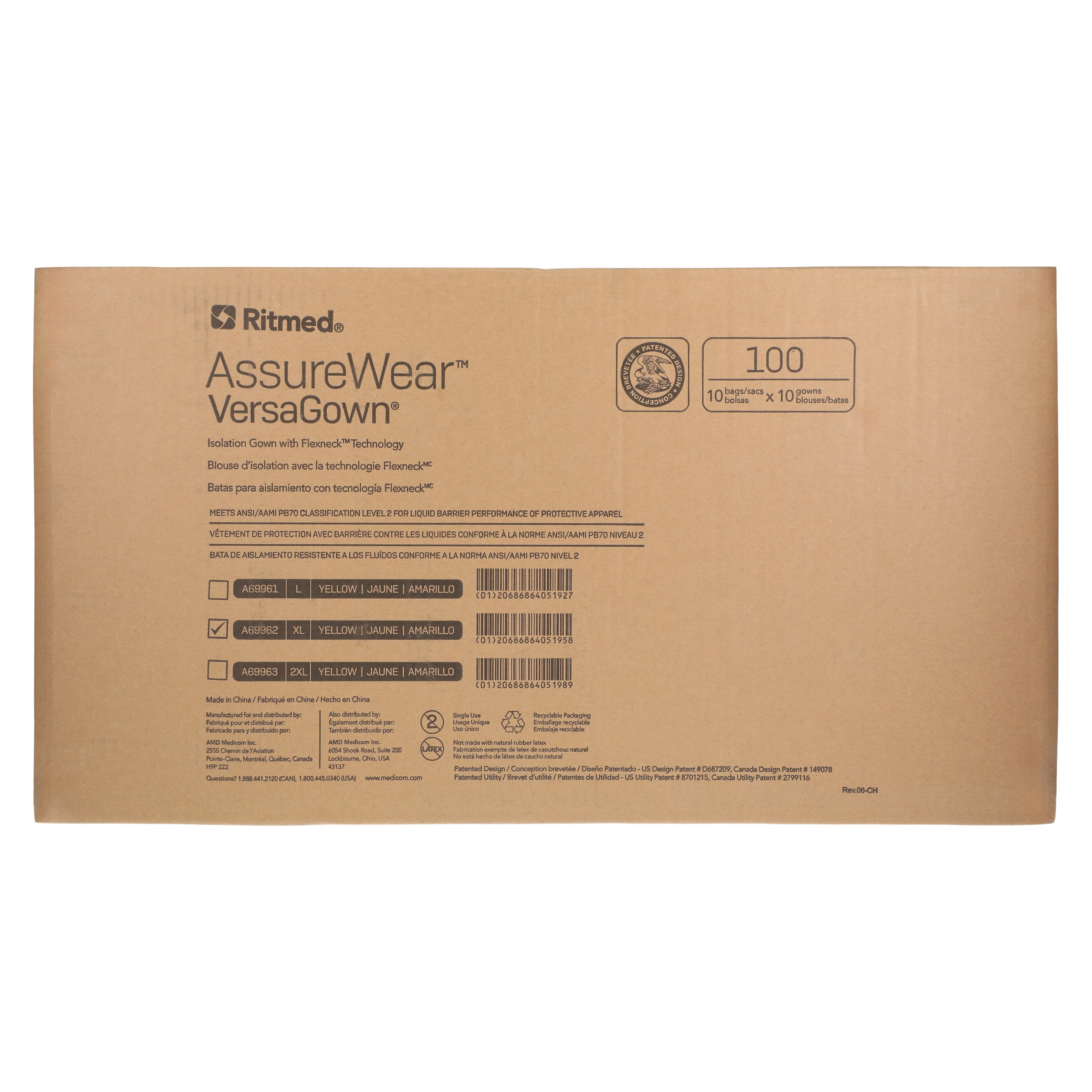 Amd Ritmed VersaGown Isolation Gown, AAMI Level 2, Full Back, Thumbloop, Elastic Cuff, X-Large, Non-Sterile, Disposable, 100/Case thumbnail 9