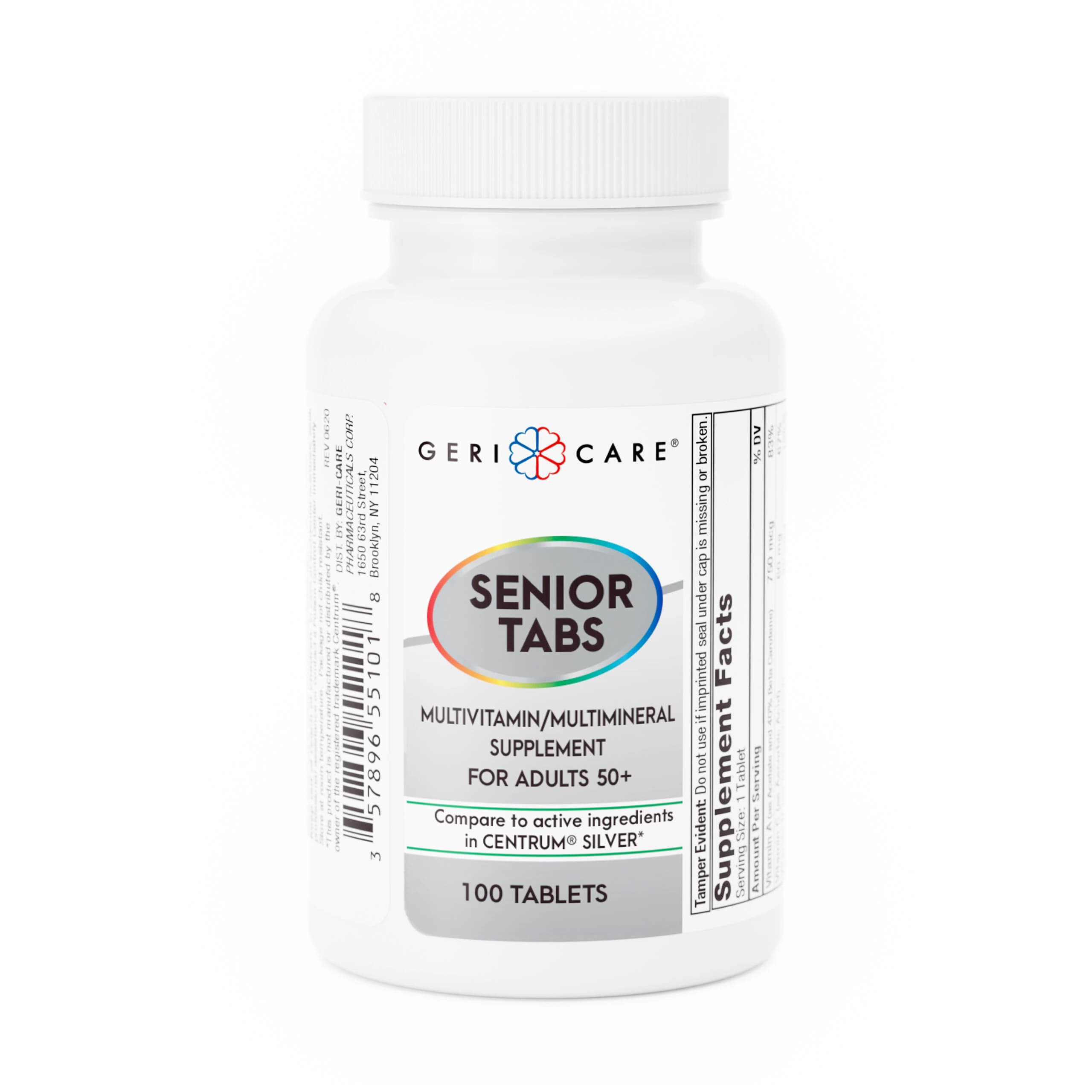 Geri-Care Senior Tabs Adult 50+ Multivitamin Tablets, 100/Bottle - Multi Vitamin Senior Tablets - Image 1