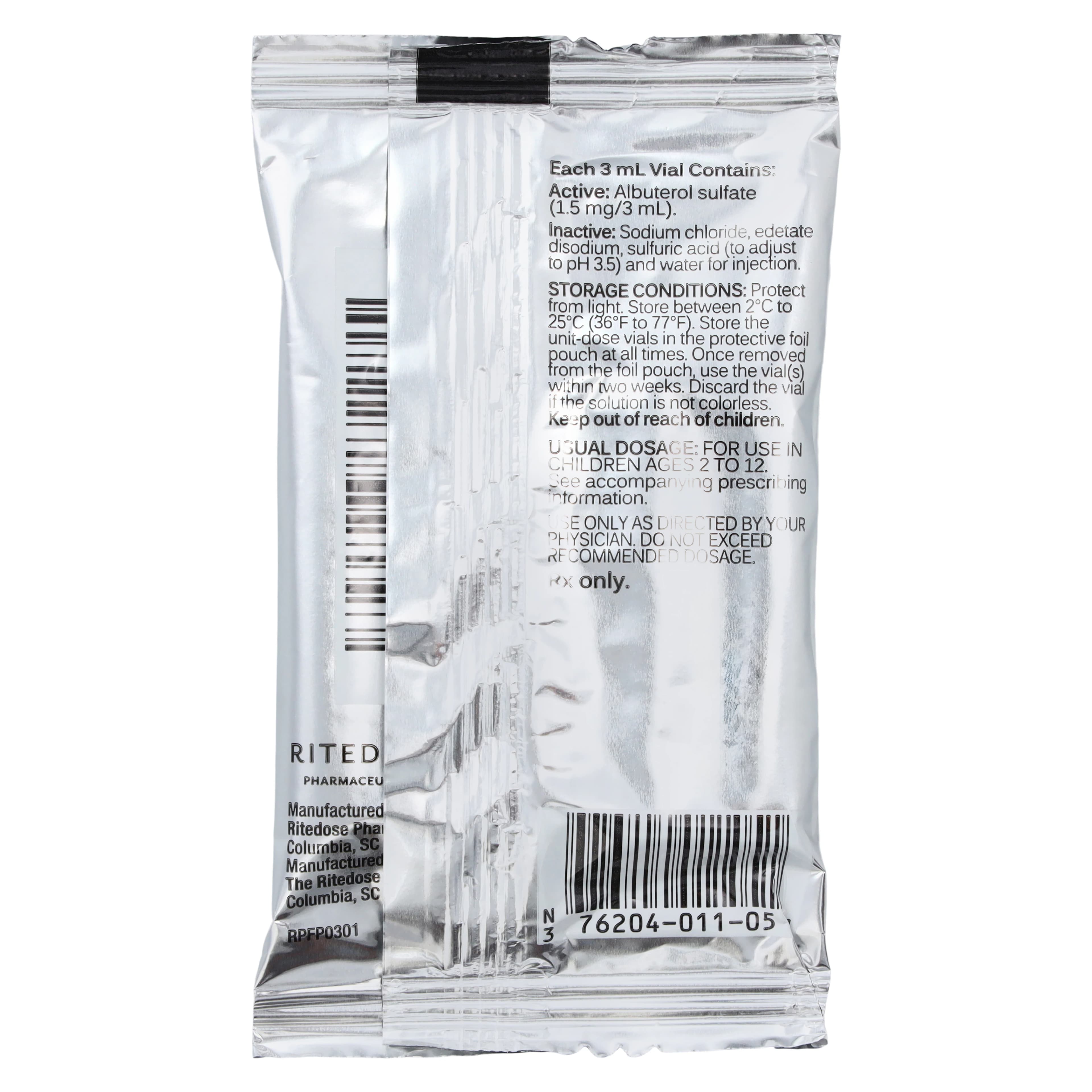 Albuterol Sulfate Inhalation Solution, 1.25 mg/3 mL, 3 mL Unit-Dose Vials, 25/Package thumbnail 4
