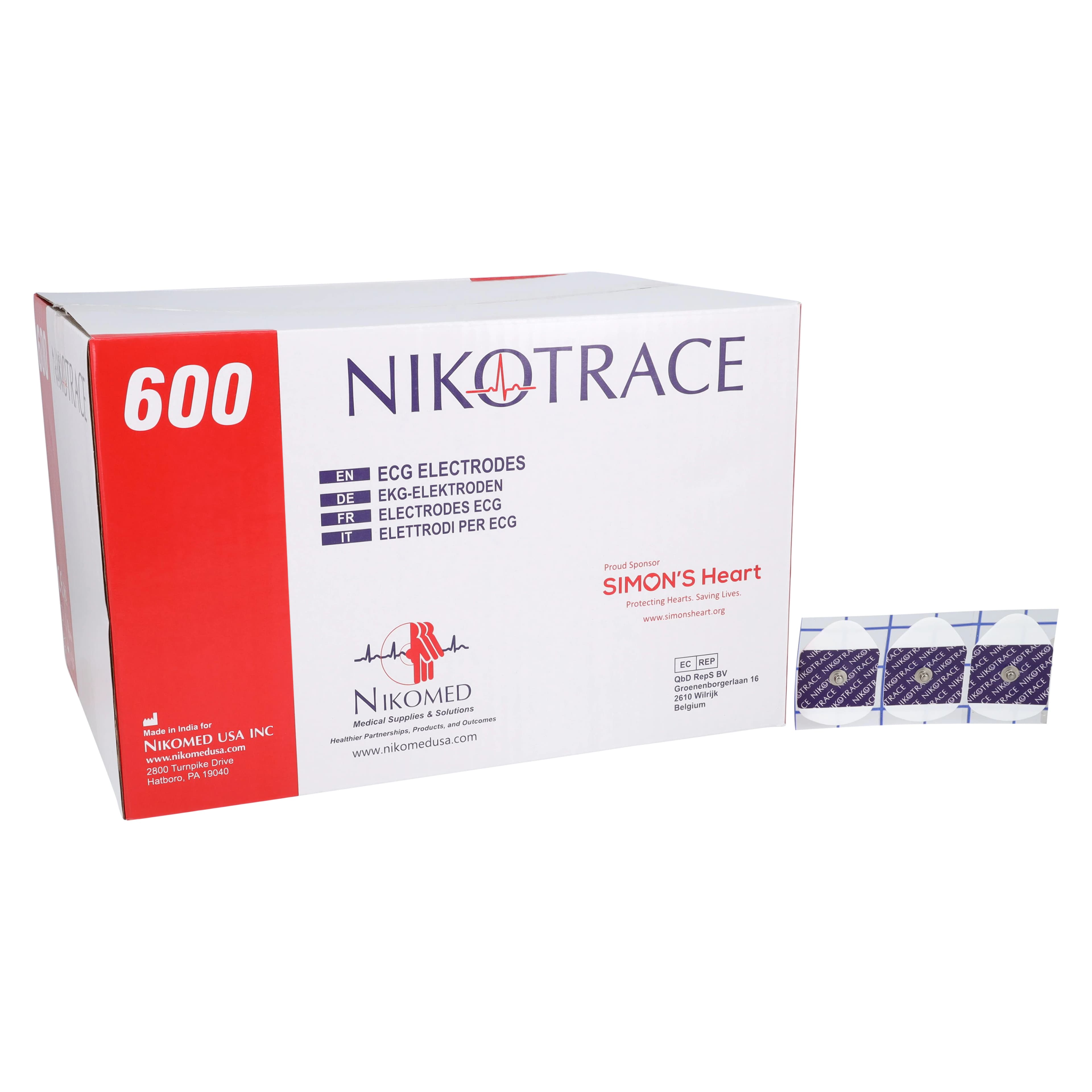 NIKOTRACE ECG Electrode, Adult/Pediatric Resting/Stress, 35x45mm Teardrop, 3/5/10 Lead, Foam, Purple, 600/Box - Monitoring Electrode Solid Gel - Image 1