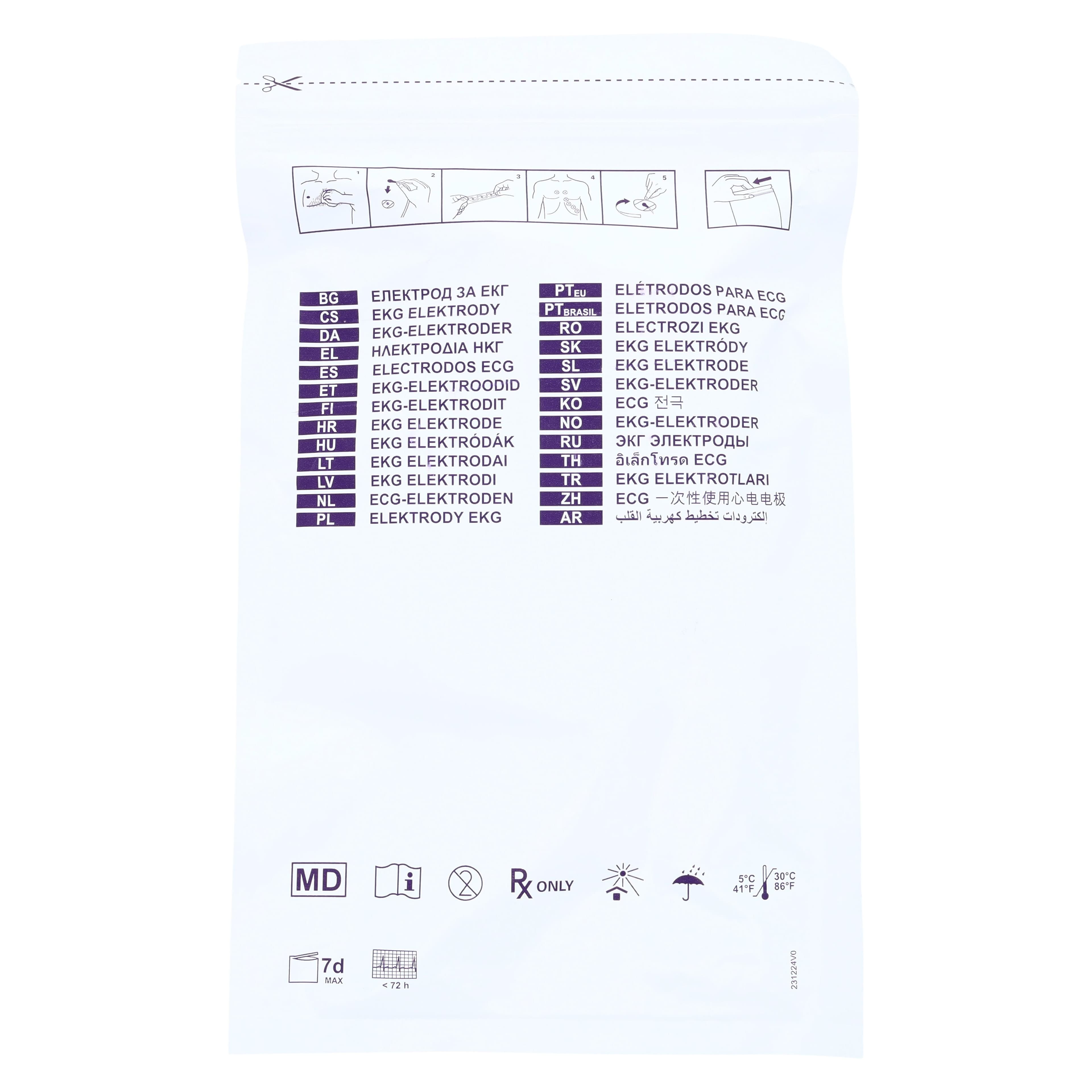 NIKOTRACE ECG Electrode, Adult/Pediatric Resting/Stress, 35x45mm Teardrop, 3/5/10 Lead, Foam, Purple, 600/Box thumbnail 5