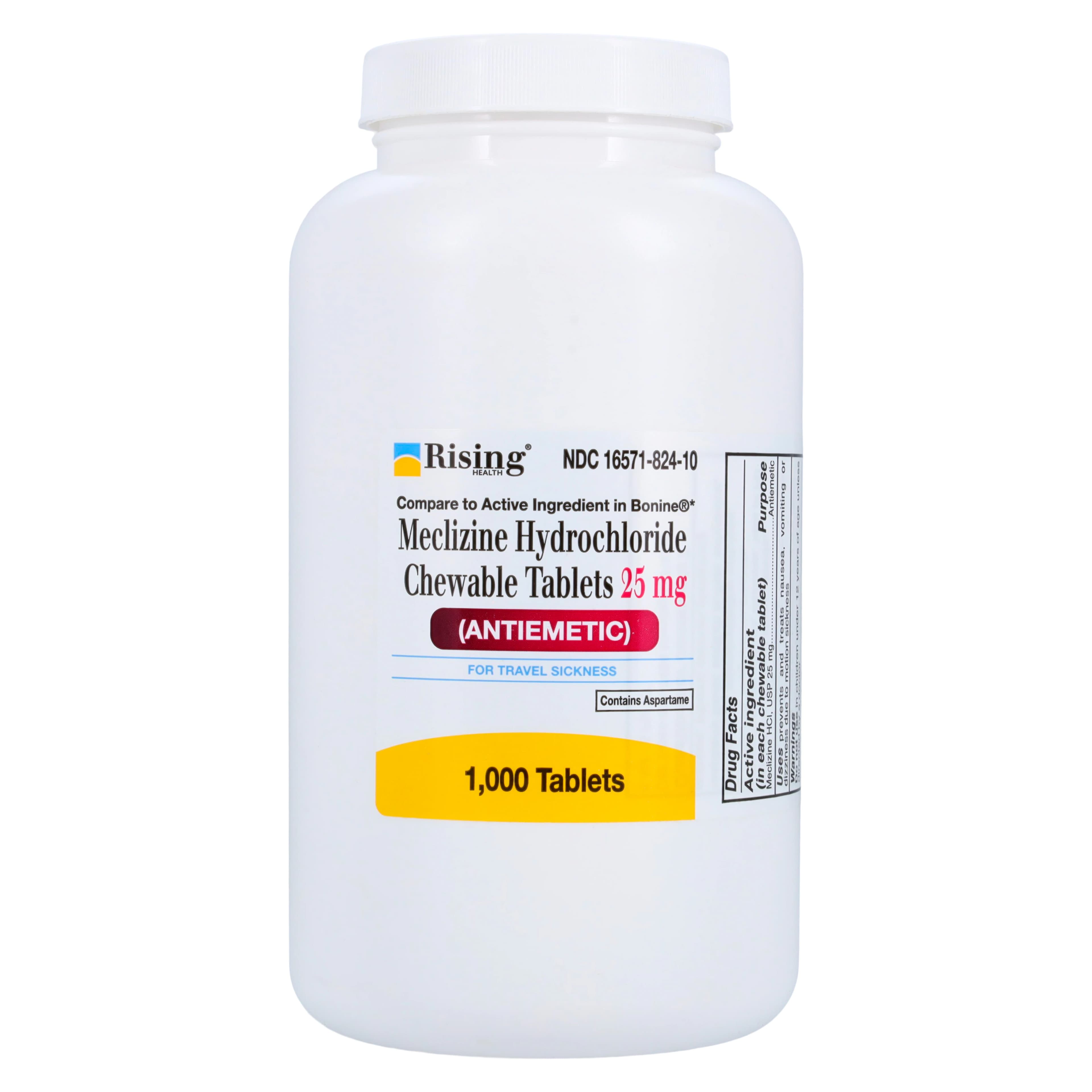Meclizine HCl Chewable Tablets, 25mg, 1000/Bottle, Rising Pharmaceuticals - Meclizine HCl Chewable Tablets - Image 1