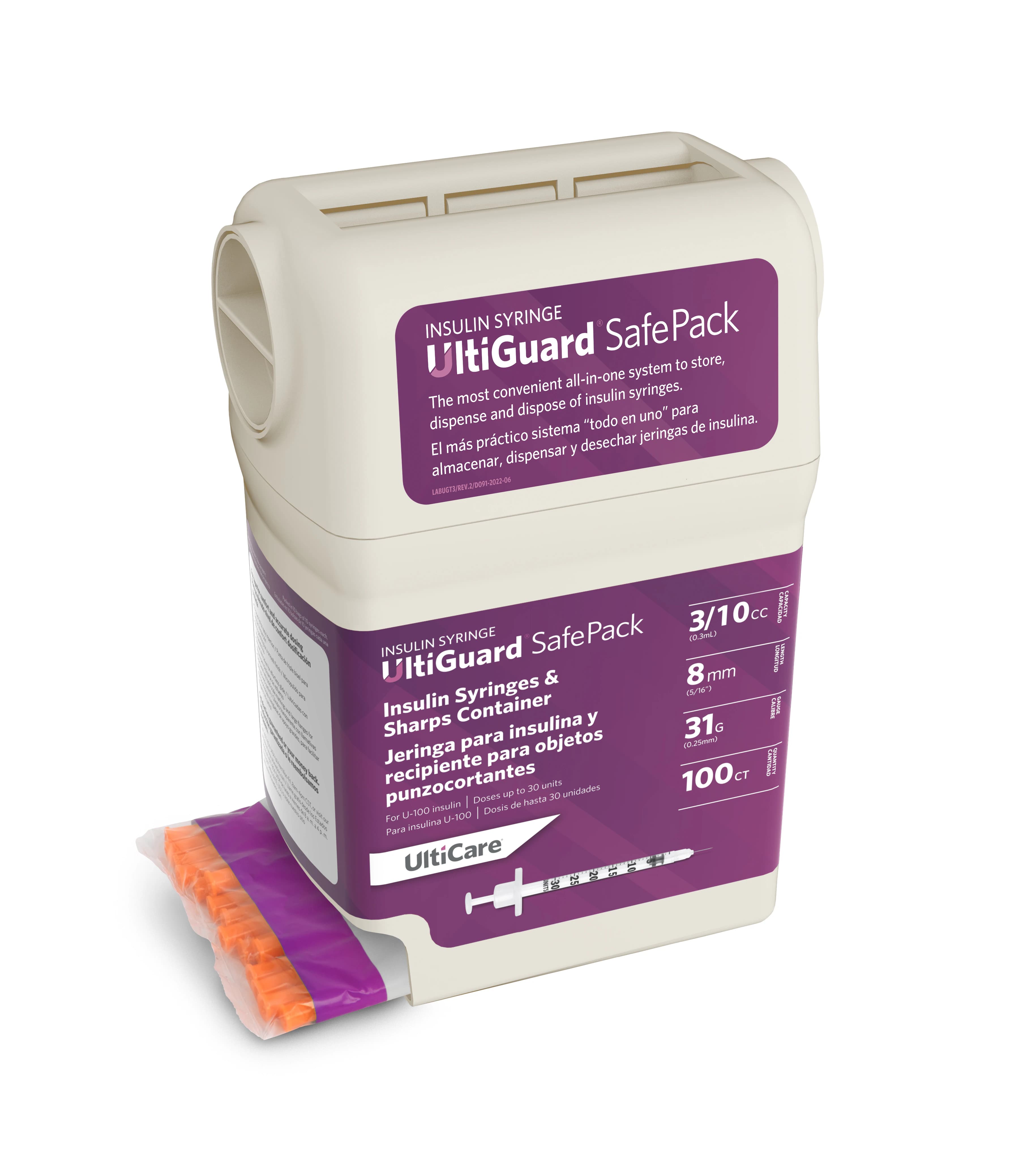 UltiCare UltiGuard Insulin Syringe with Needle, U-100, 31G x 5/16", 0.3 mL, Low Dead Space, 500/Case - Ulticare Syringe w/NDL .3ml - Image 1