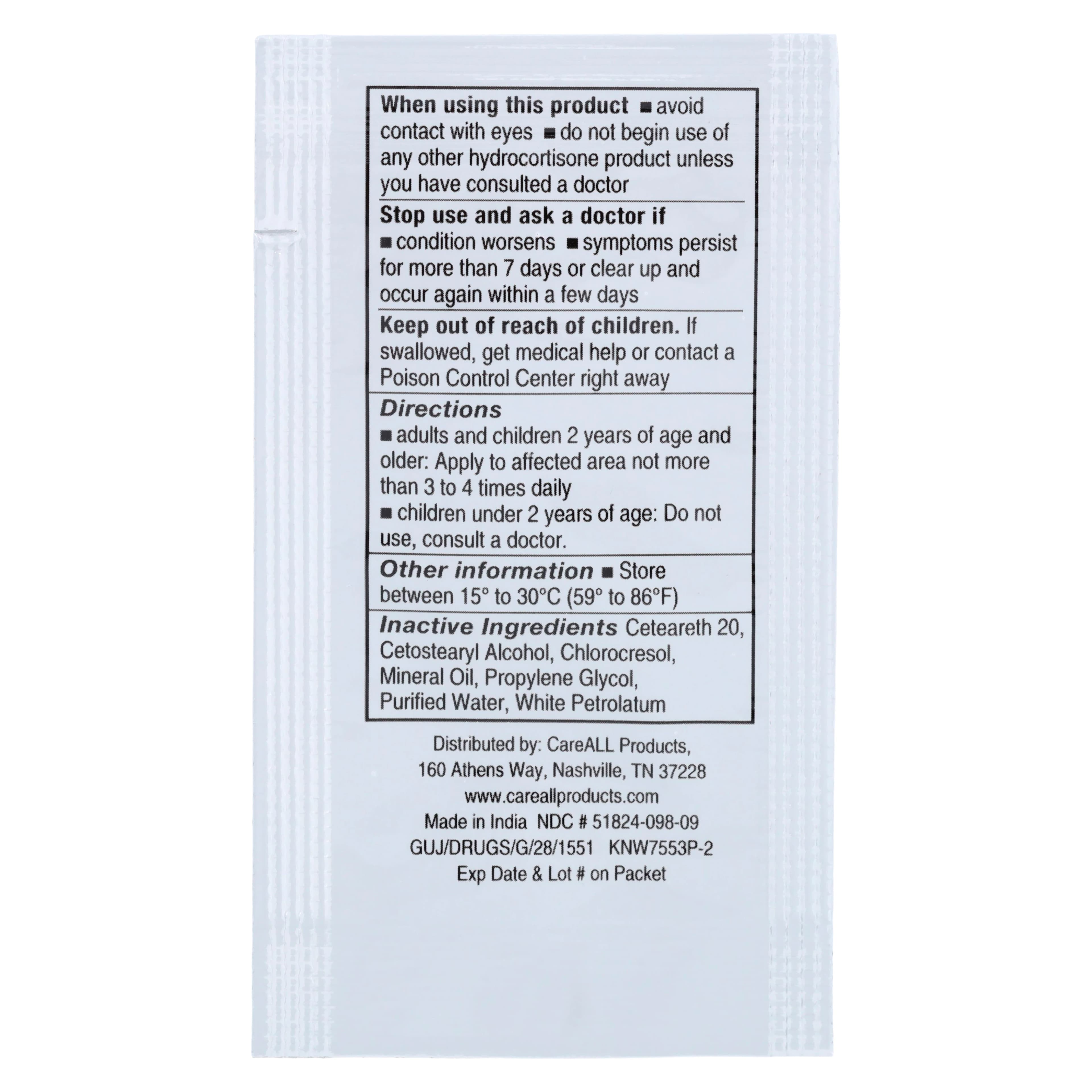 Hydrocortisone Cream 0.9g Foil Packets, 1/32oz, 25/Package thumbnail 3