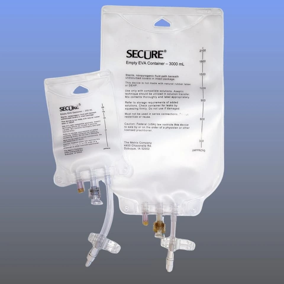 Metrix Secure Port Infusion Bag, 500mL, PVC Tubing, Male Legless EVA with Male Screw Connector, 50/Case - Bag Port Infusion Secure Eva - Image 1