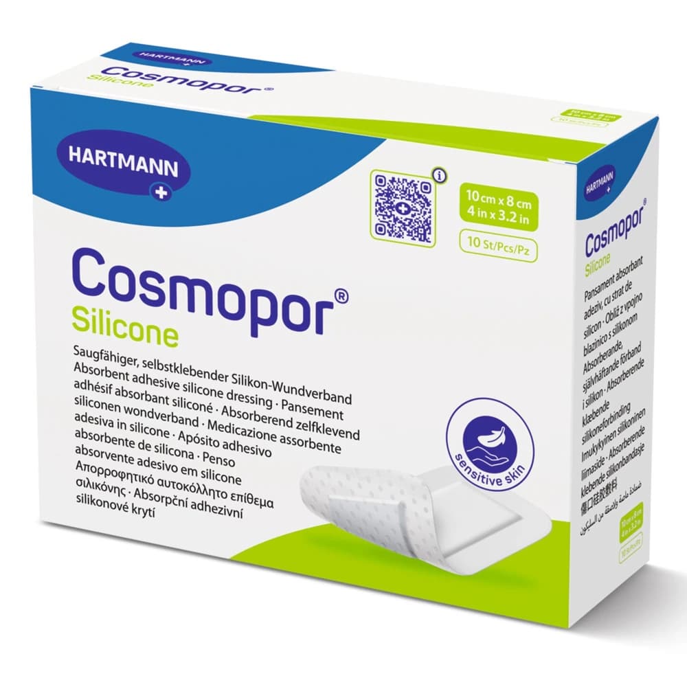 Hartmann Cosmopor Silicone Post-Op Dressing, 4" x 3.2", Sterile, Non-Adherent, Silicone Adhesive, White, Absorbent, 3-Layer, Rectangle - Dressing Cosmopor Silicone - Image 1