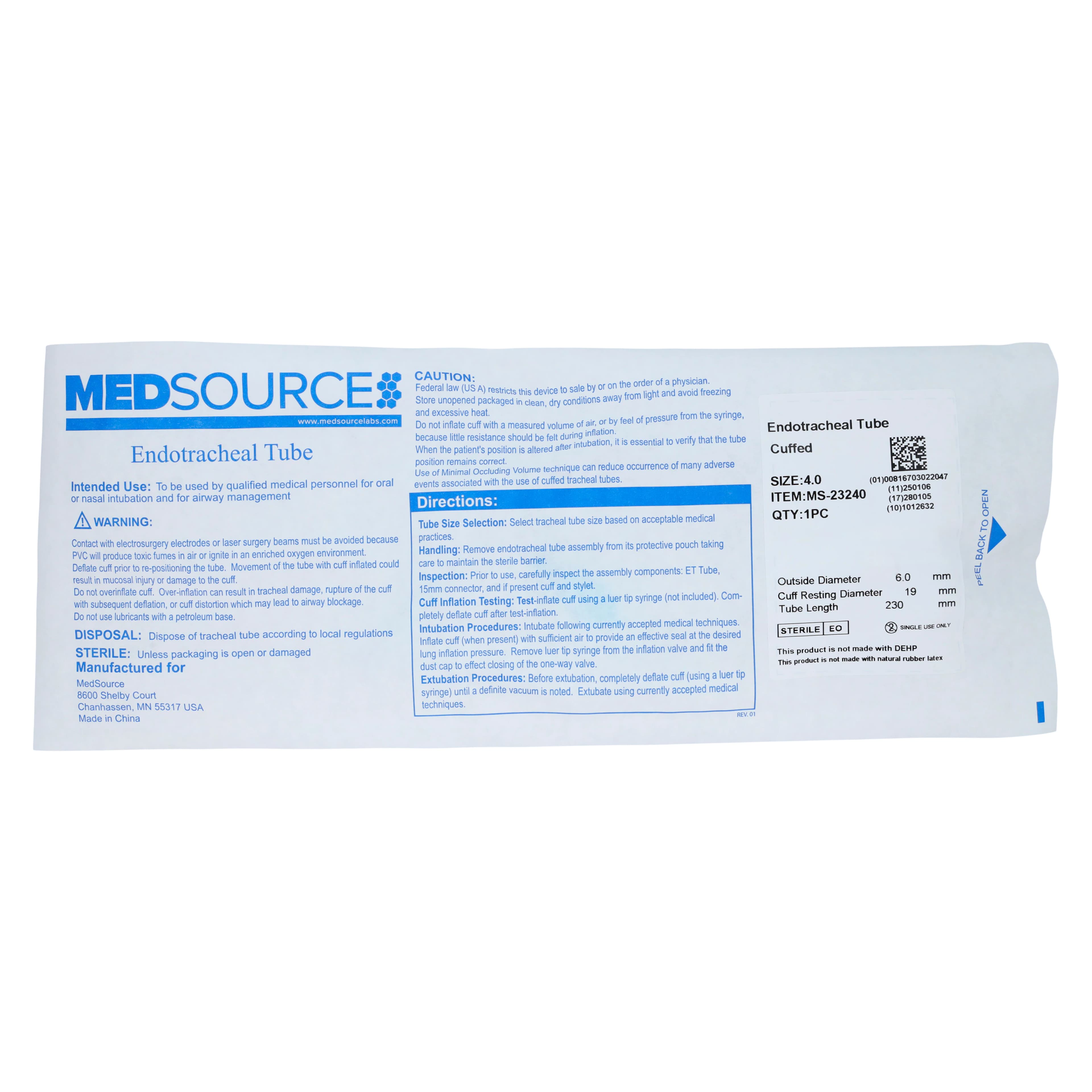 Endotracheal Tube, Cuffed, 4.0 mm, PVC, 10/Box thumbnail 2