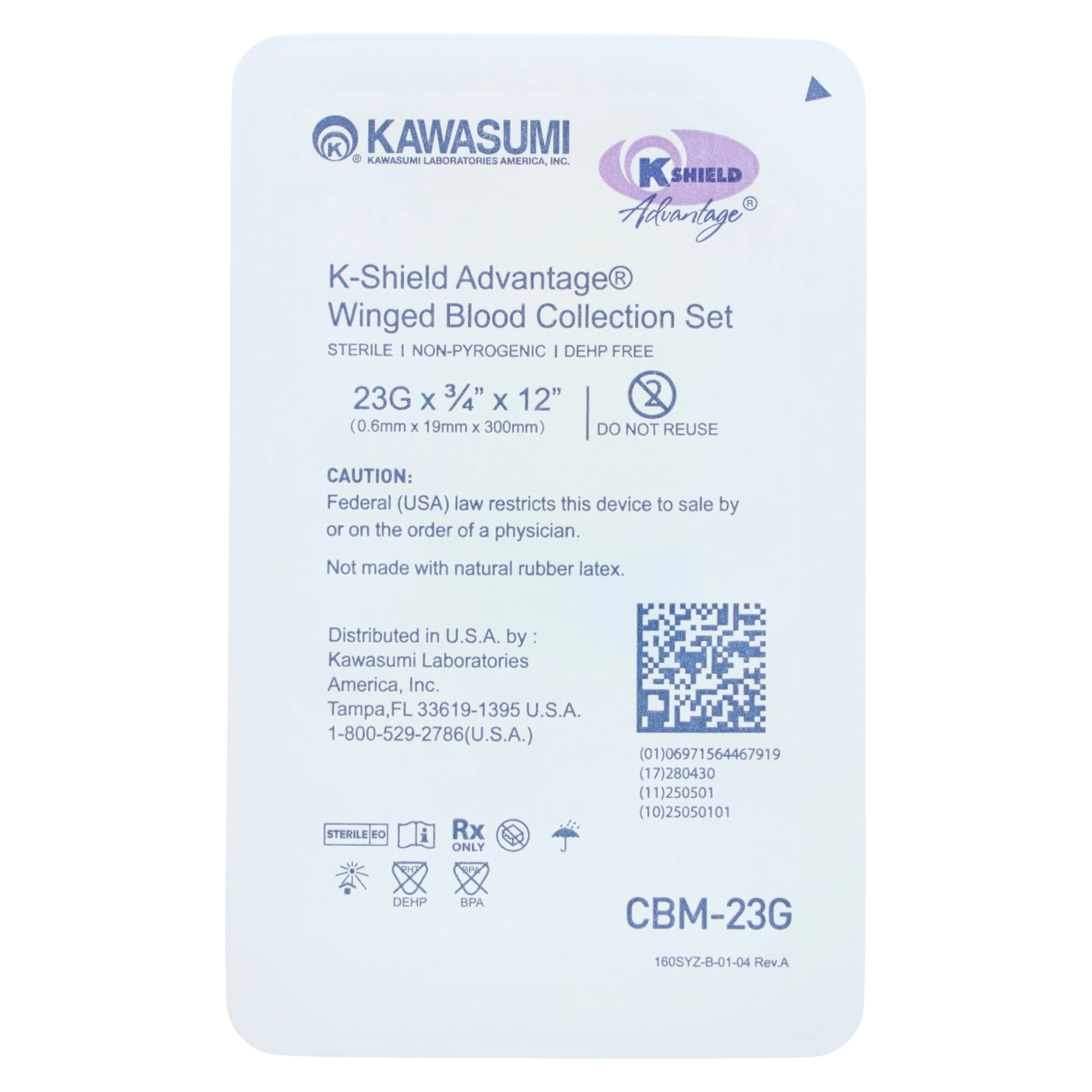 K-Shield Advantage Blood Collection Set, 23G x 3/4", Winged, 12" Tubing, Light Blue, Safety, Sterile, Latex-Free, 500/Case thumbnail 3