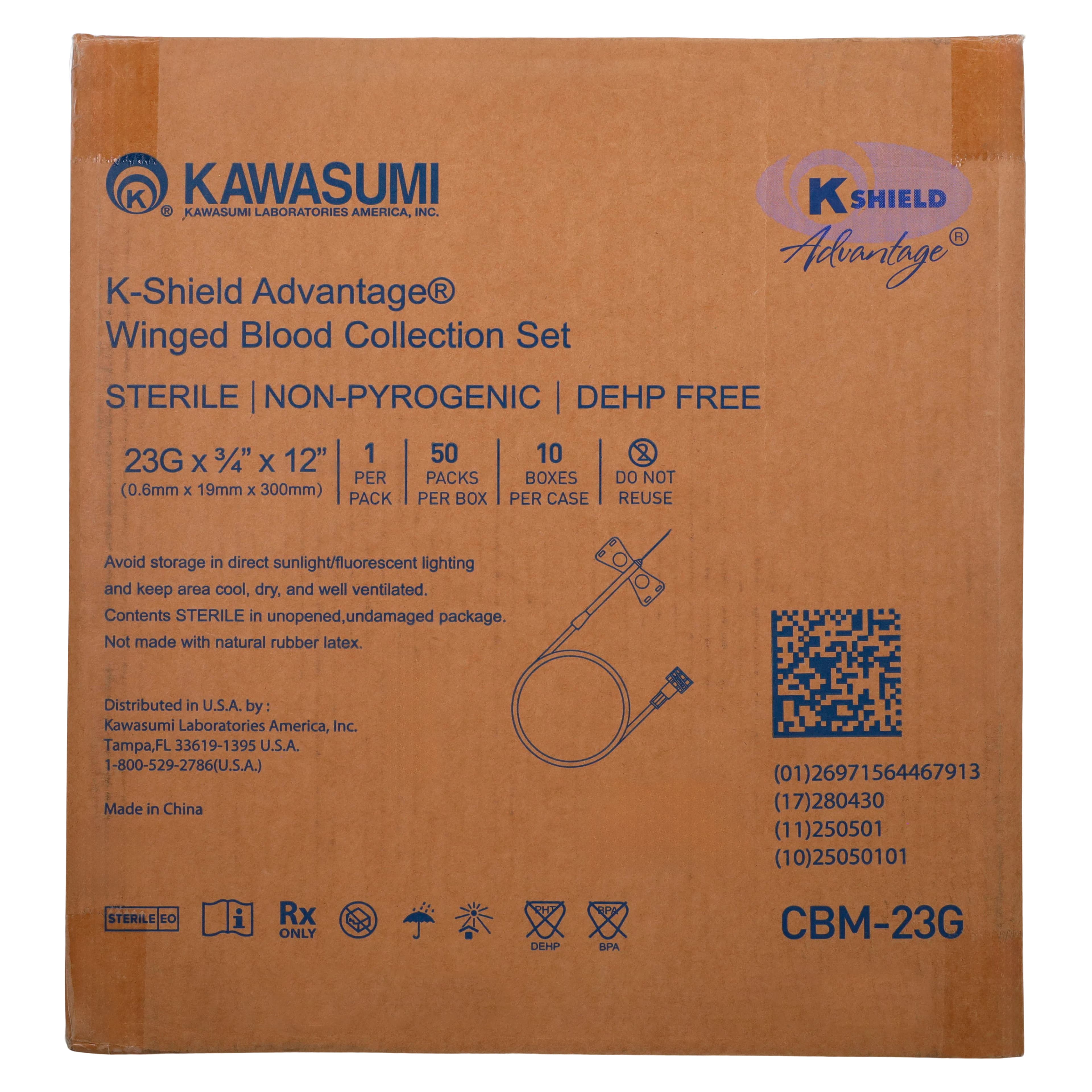 K-Shield Advantage Blood Collection Set, 23G x 3/4", Winged, 12" Tubing, Light Blue, Safety, Sterile, Latex-Free, 500/Case thumbnail 5