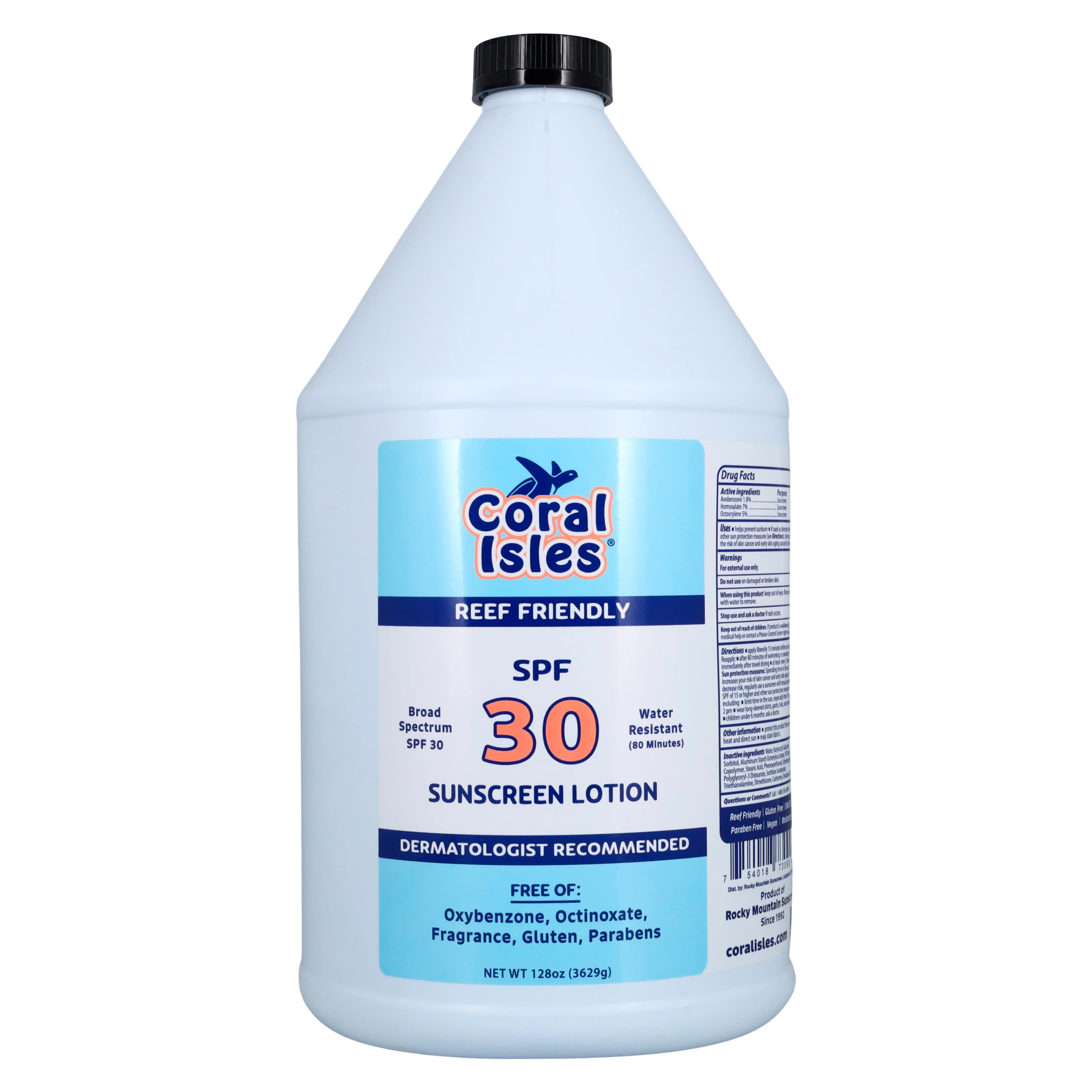 Coral Isles Sunscreen Lotion, Fragrance Free, Water Resistant, Paraben Free, Hypoallergenic, 128 oz Pump Bottle - Coral Isles Sunscreen Gal - Image 1