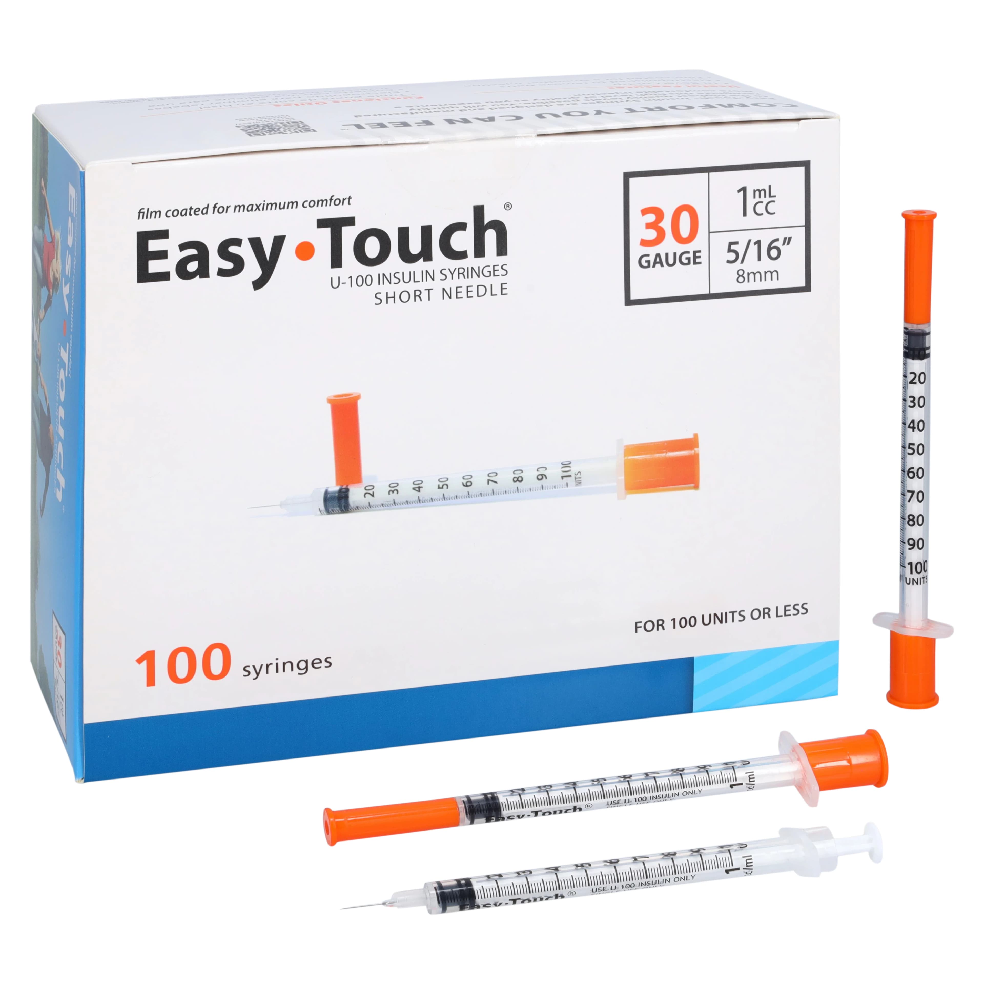EasyTouch Insulin Syringe/Needle, 30G x 5/16", 1cc, Conventional Tri-Beveled, Blue, 100/Box thumbnail 2