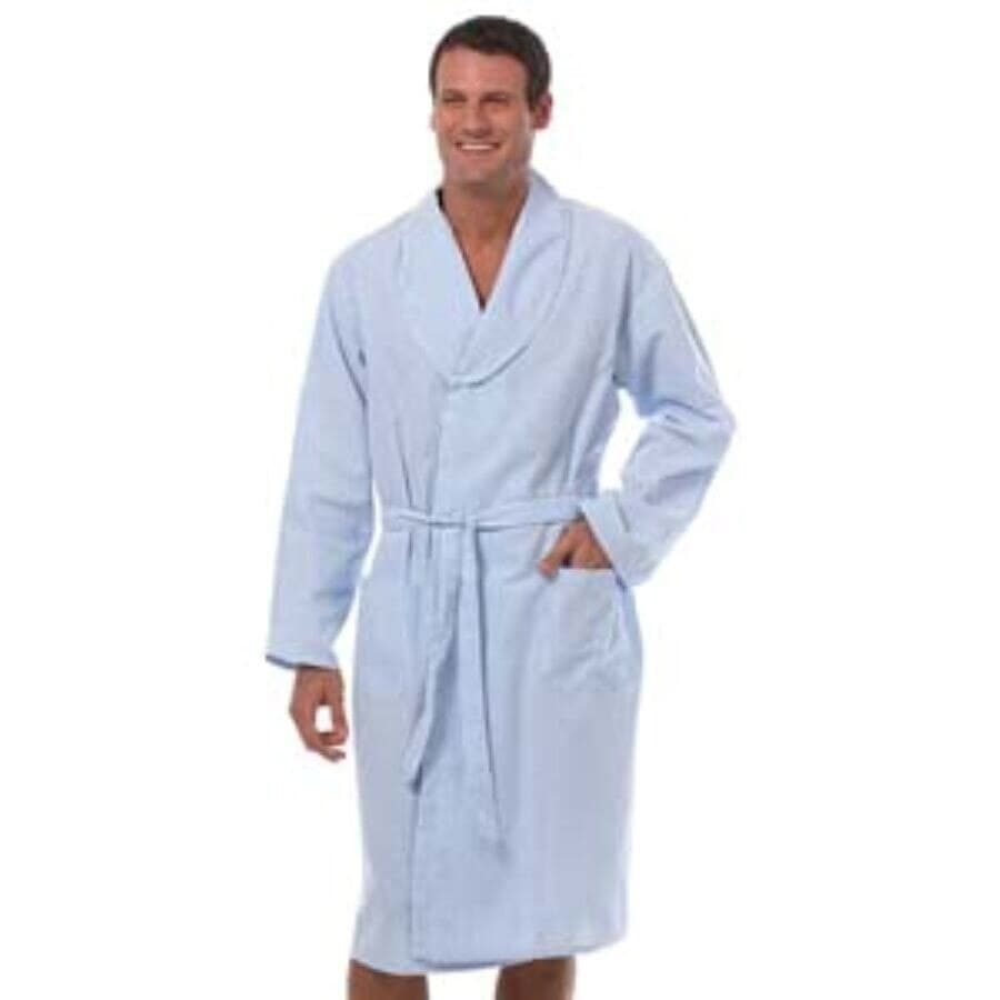 Fashion Seal Patient Exam Robe, Unisex X-Large, Blue Stripe, Polyester/Cotton Woven Seersucker, 46 in Collar, 2 Pockets, Reusable, 1/Each - Robe Patient Exam Unisex XL - Image 1