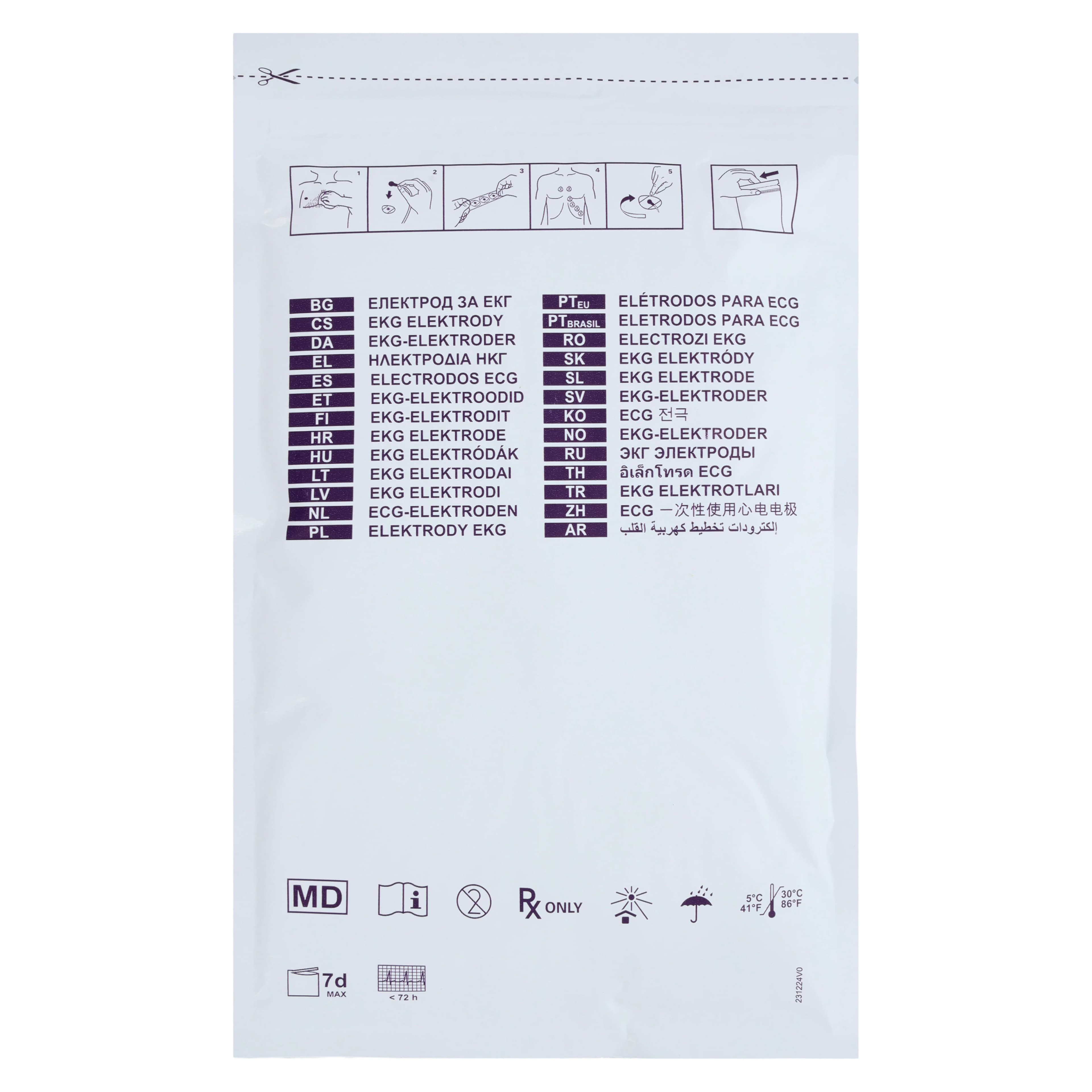 NIKOTRACE ECG Monitoring Electrodes, Adult/Child, Wet Gel Foam Backing, 34x50mm, 3/5/7/10 Lead, Purple, 600/Box thumbnail 2