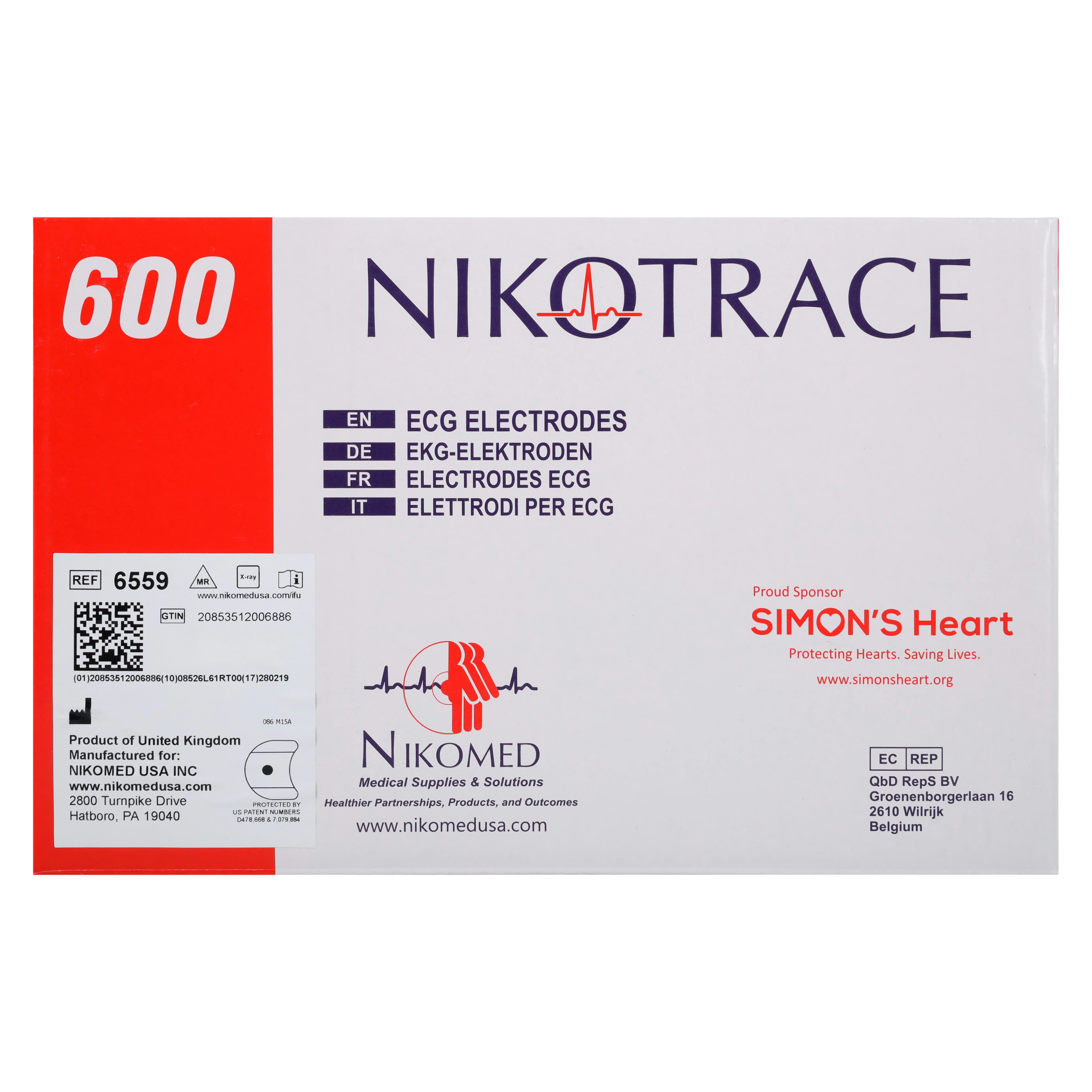 NIKOTRACE ECG Monitoring Electrodes, Adult/Child, Wet Gel Foam Backing, 34x50mm, 3/5/7/10 Lead, Purple, 600/Box thumbnail 3