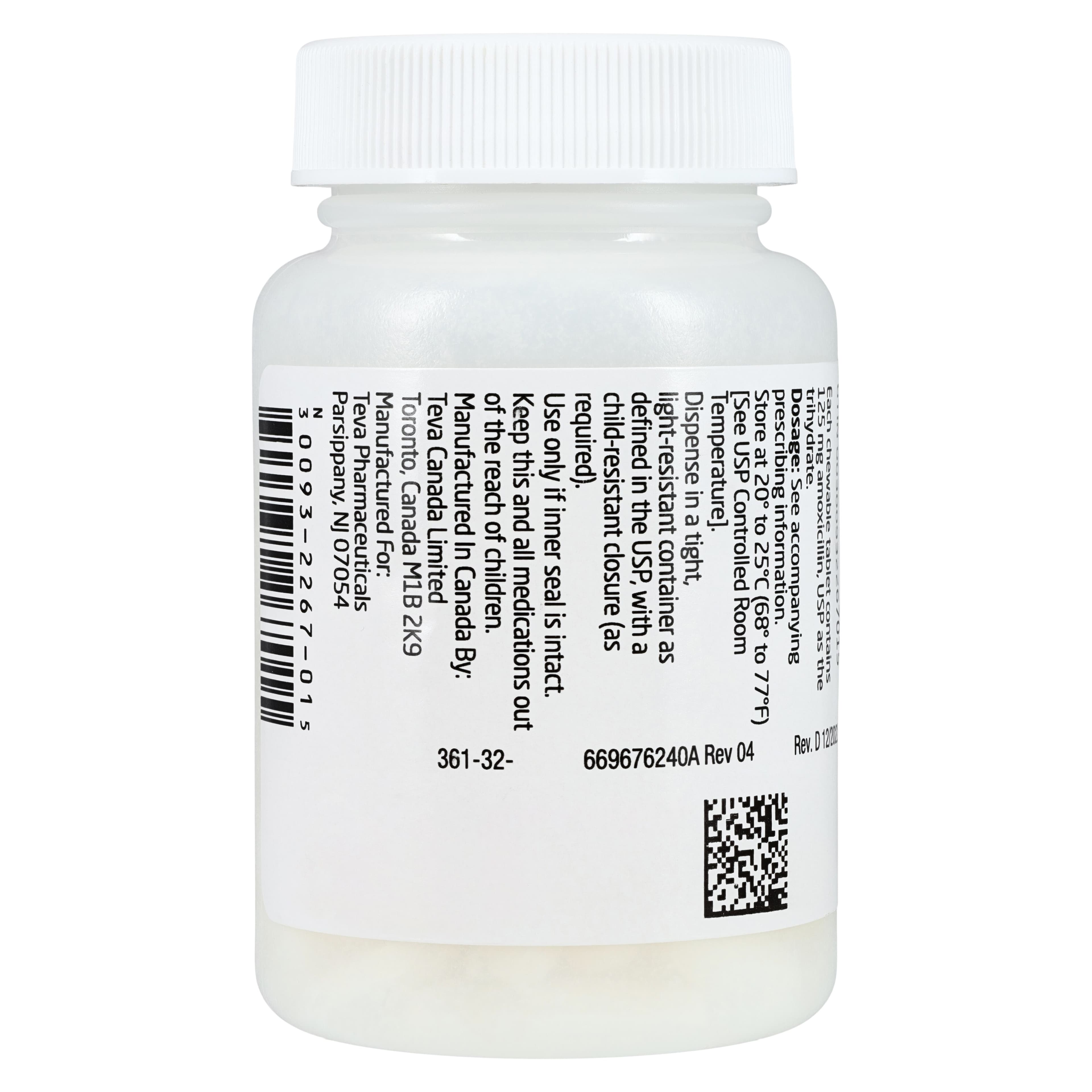 Amoxicillin Chewable Tablets, 125mg, 100/Bottle, Teva Pharmaceuticals thumbnail 2