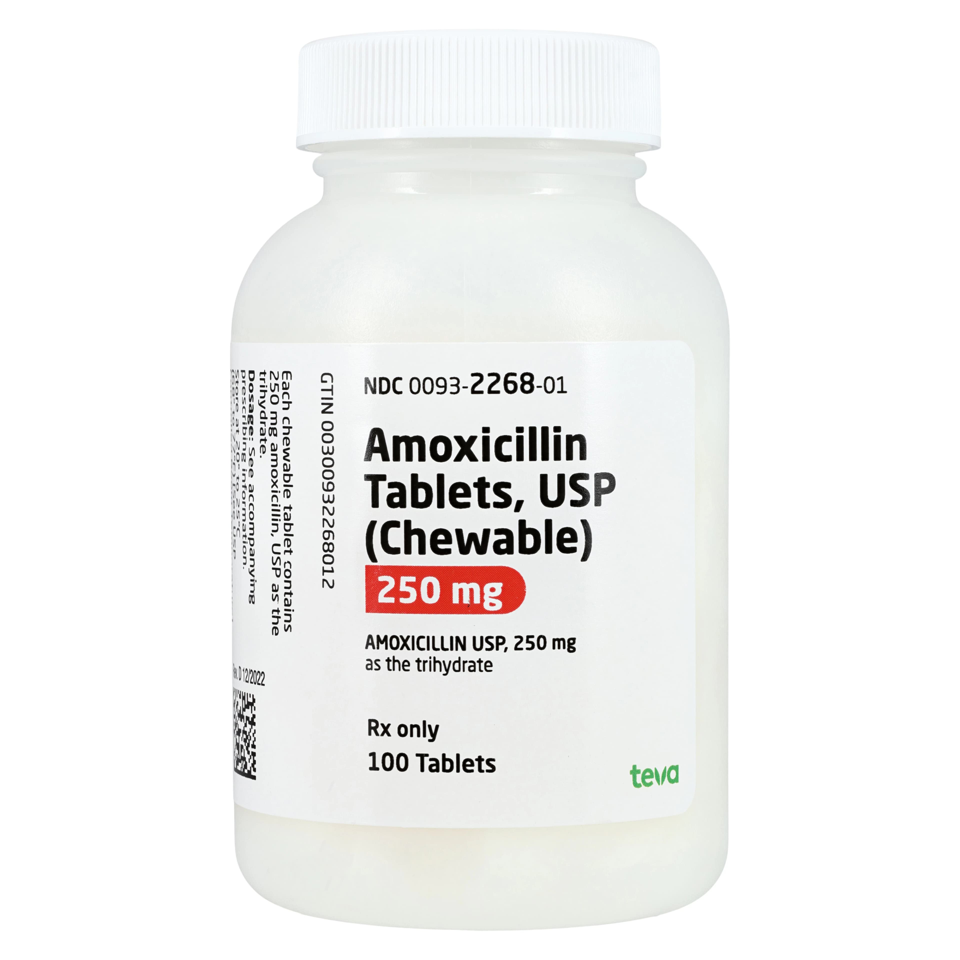 Amoxicillin Chewable Tablets, 250mg, 100/Bottle - Amoxicillin Chew Tablets - Image 1