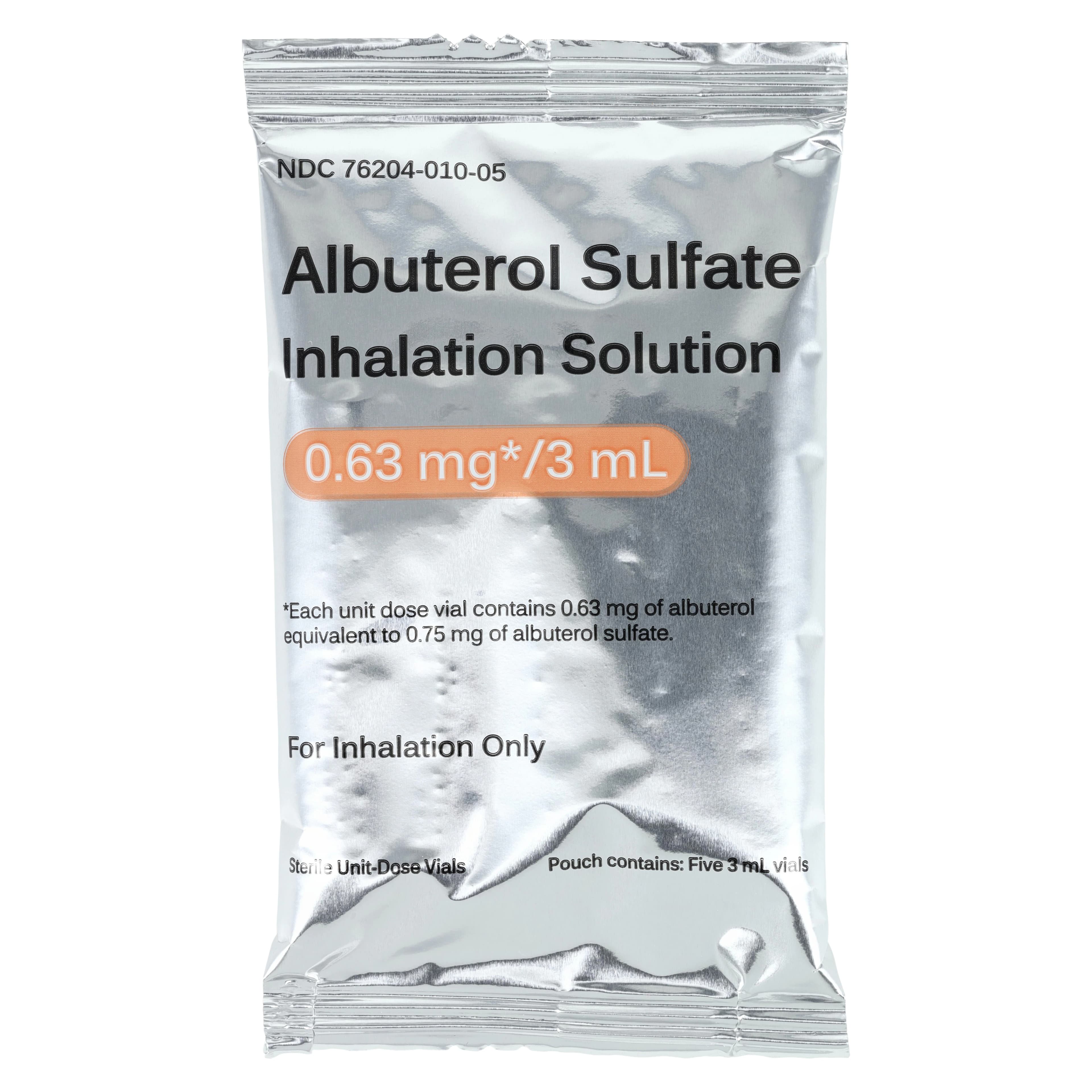 Albuterol Sulfate Inhalation Solution 0.63 mg/3 mL, 25 Unit-Dose Vials per Package thumbnail 2