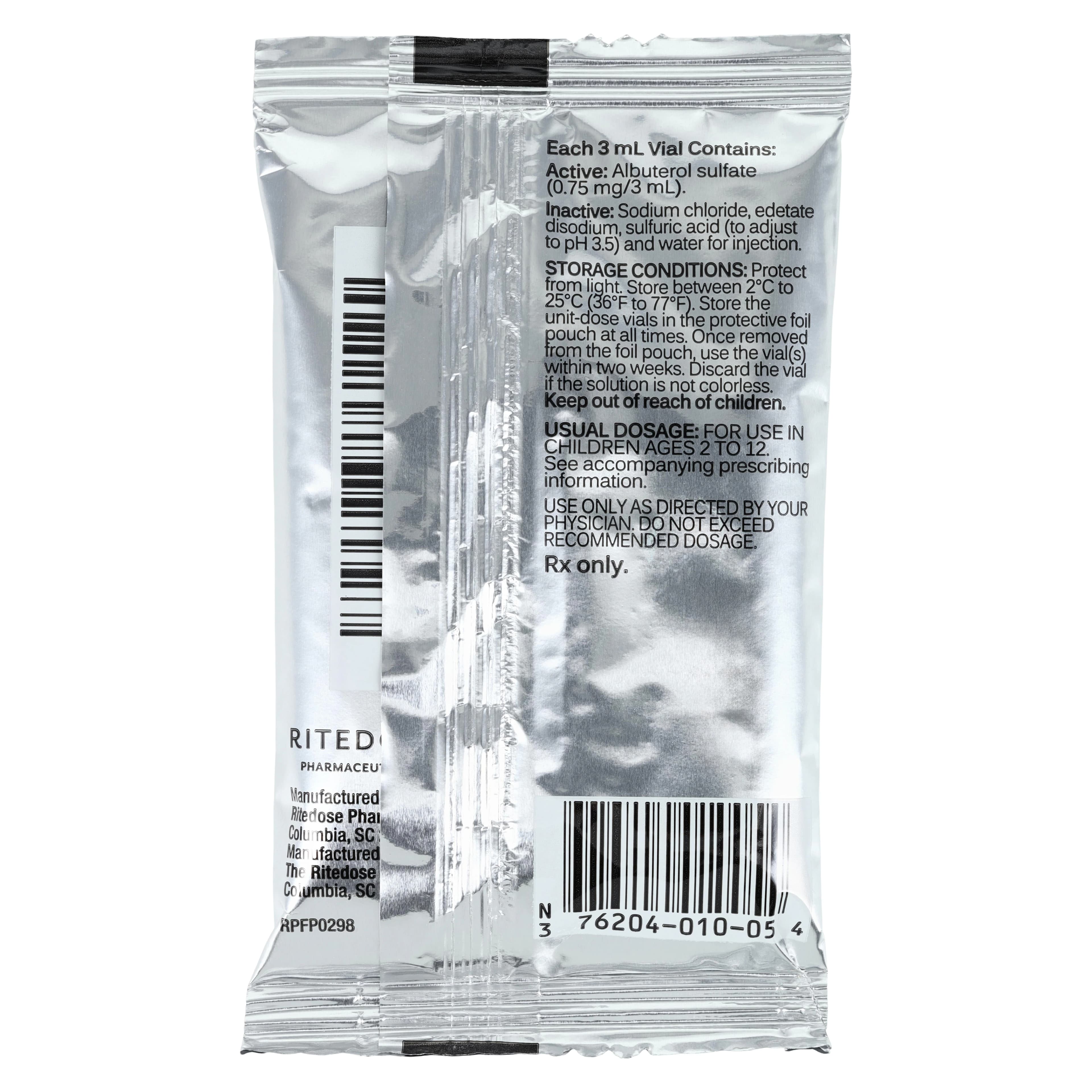 Albuterol Sulfate Inhalation Solution 0.63 mg/3 mL, 25 Unit-Dose Vials per Package thumbnail 3