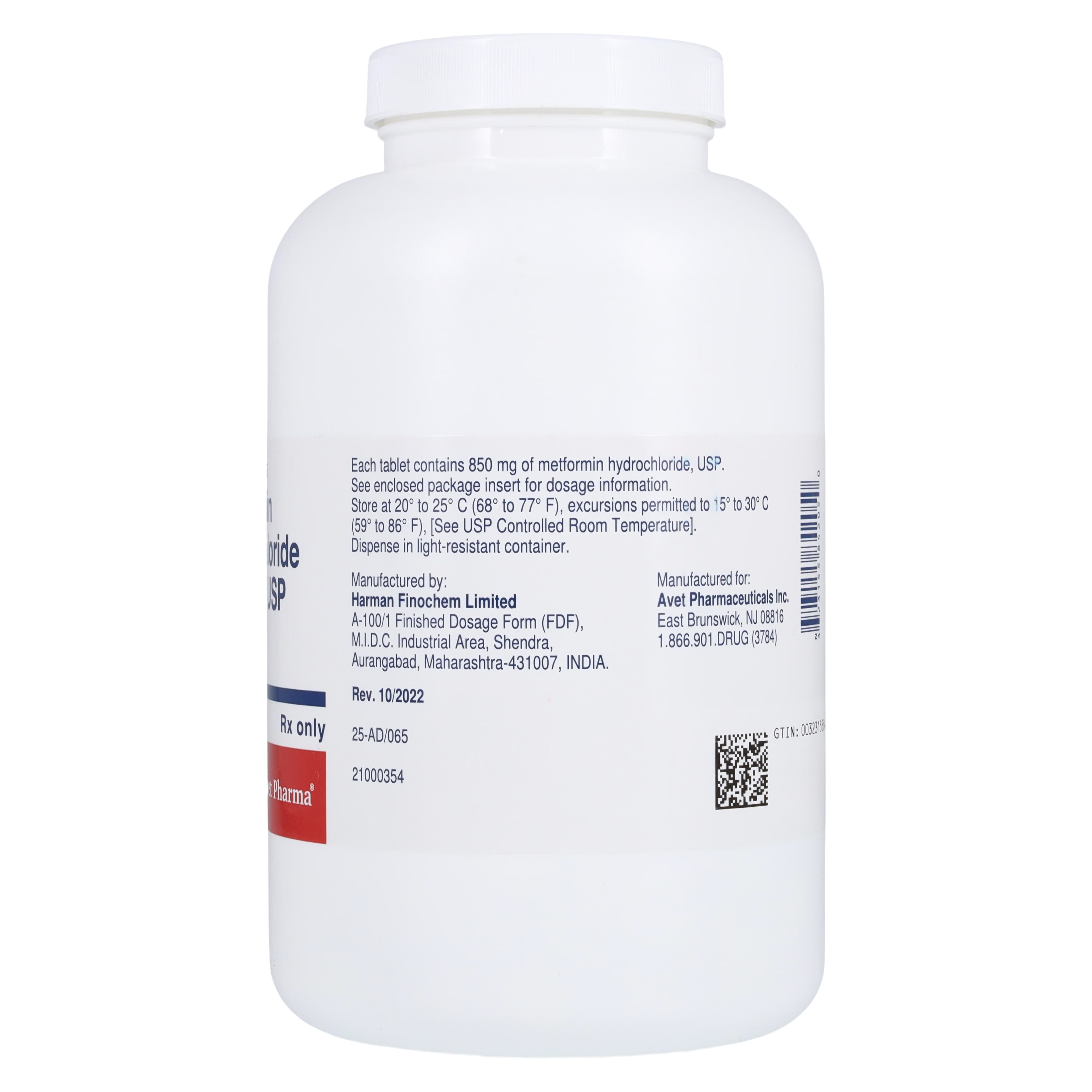 Metformin HCl Tablets, 850mg, 500/Bottle, Heritage Pharmaceuticals, 01KWC87QD6FV6H9AEDM1H38BKP thumbnail 2