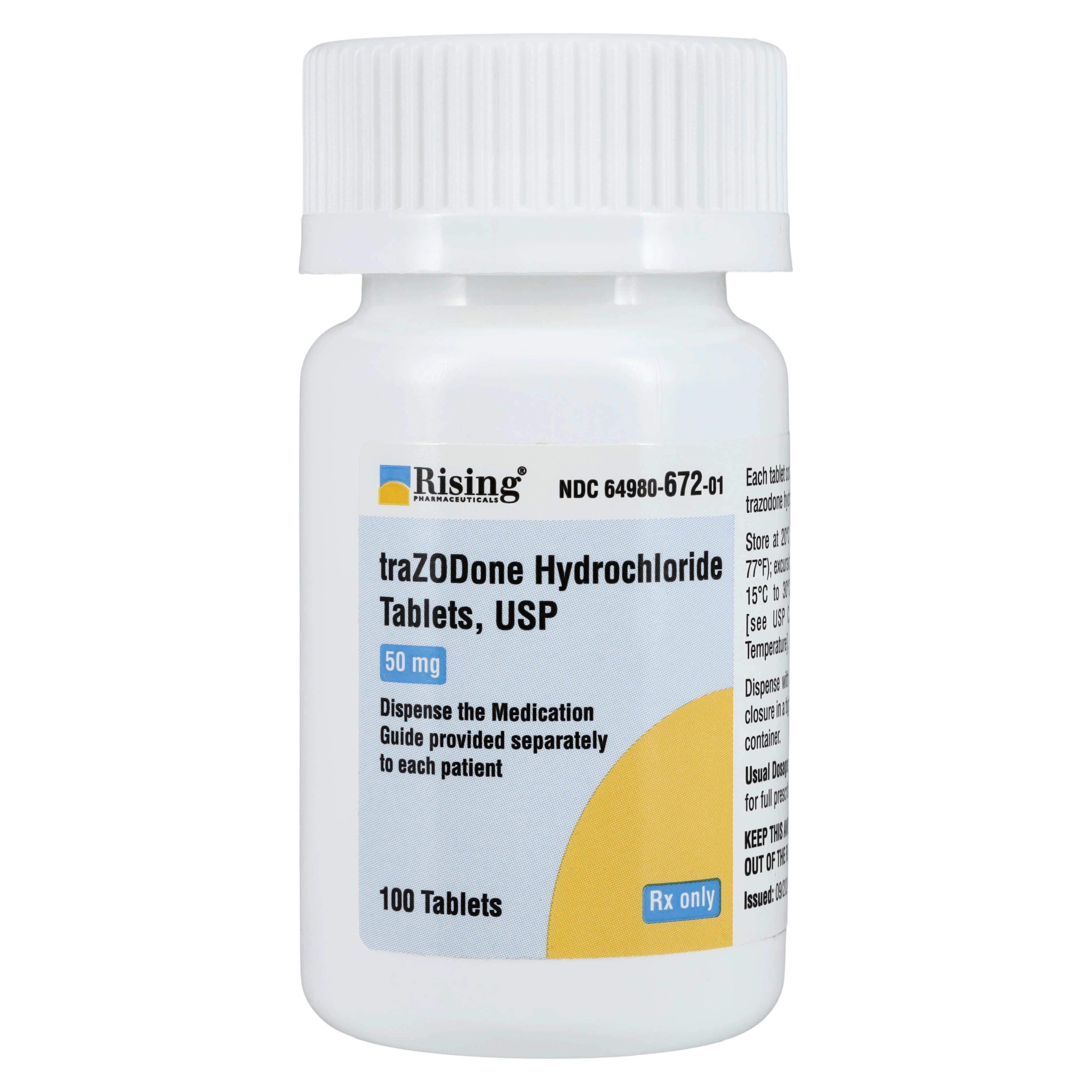 Trazodone HCl Tablets, 50mg, 100/Bottle, Rising Pharmaceuticals - Trazodone HCl Tablets - Image 1
