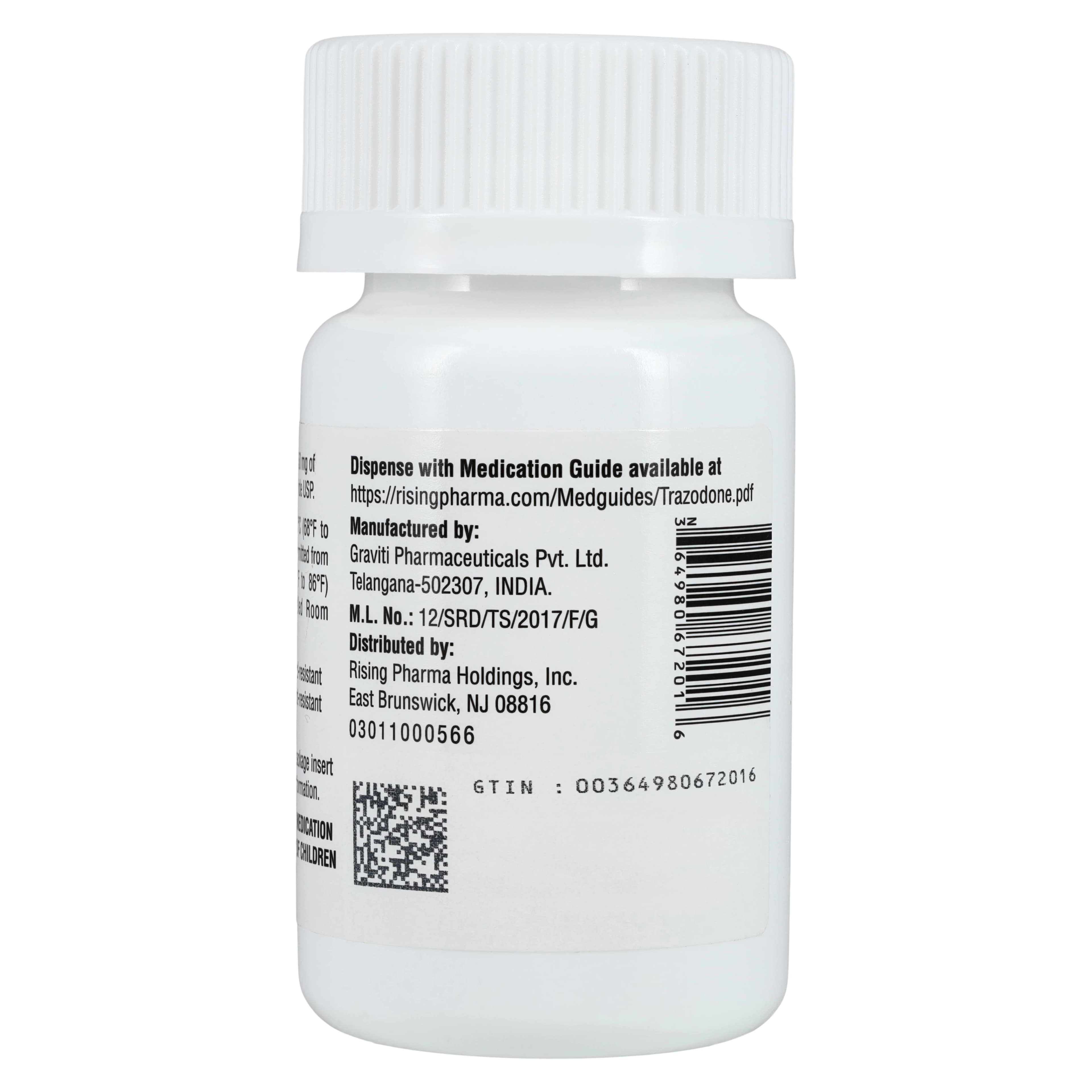 Trazodone HCl Tablets, 50mg, 100/Bottle, Rising Pharmaceuticals thumbnail 3