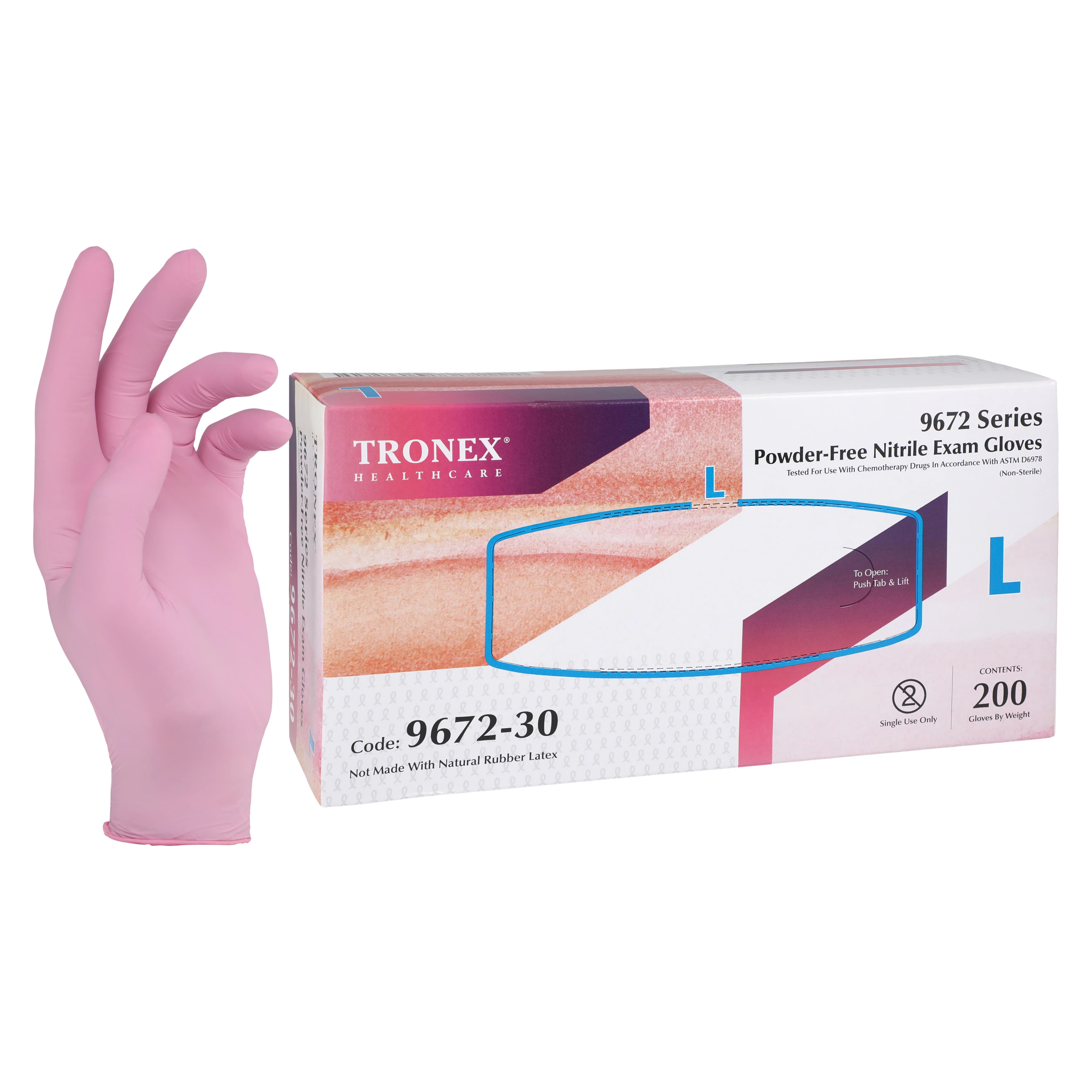Tronex International Nitrile Exam Gloves, Powder Free, Non-Sterile, Large, Pink, Case - Glove Exam Nitrile PF - Image 1