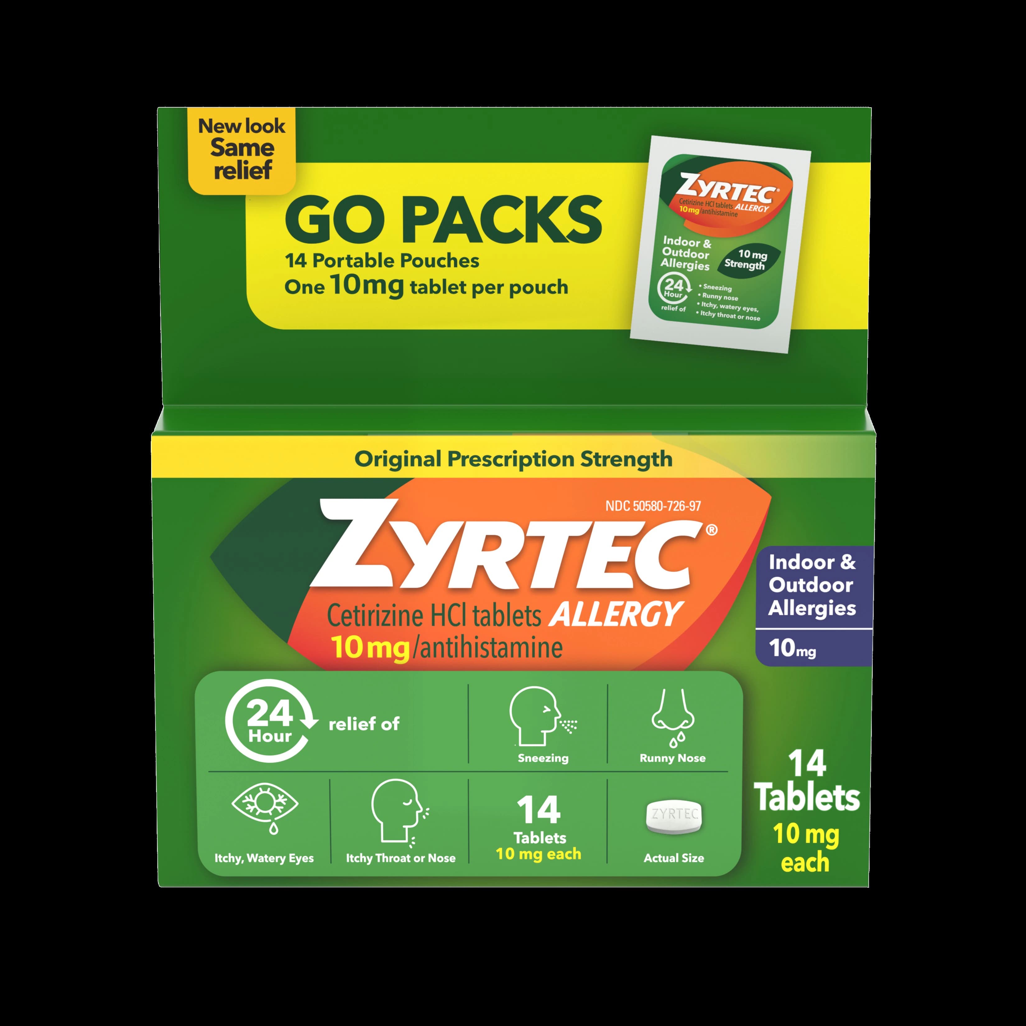 Zyrtec OTC Allergy Oral Tablets 10mg, Pouch of 14, Box of 14 - Zyrtec OTC Tablets 10mg - Image 1