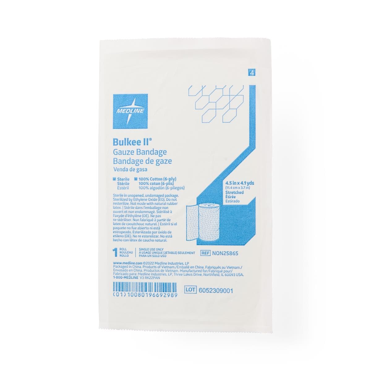 Medline Bulkee II Gauze Bandage, 100% Cotton, 4.5" x 4.1 yd, 6 Ply, Sterile, Each - Bandage Gauze 4.5"x4.1yd - Image 1