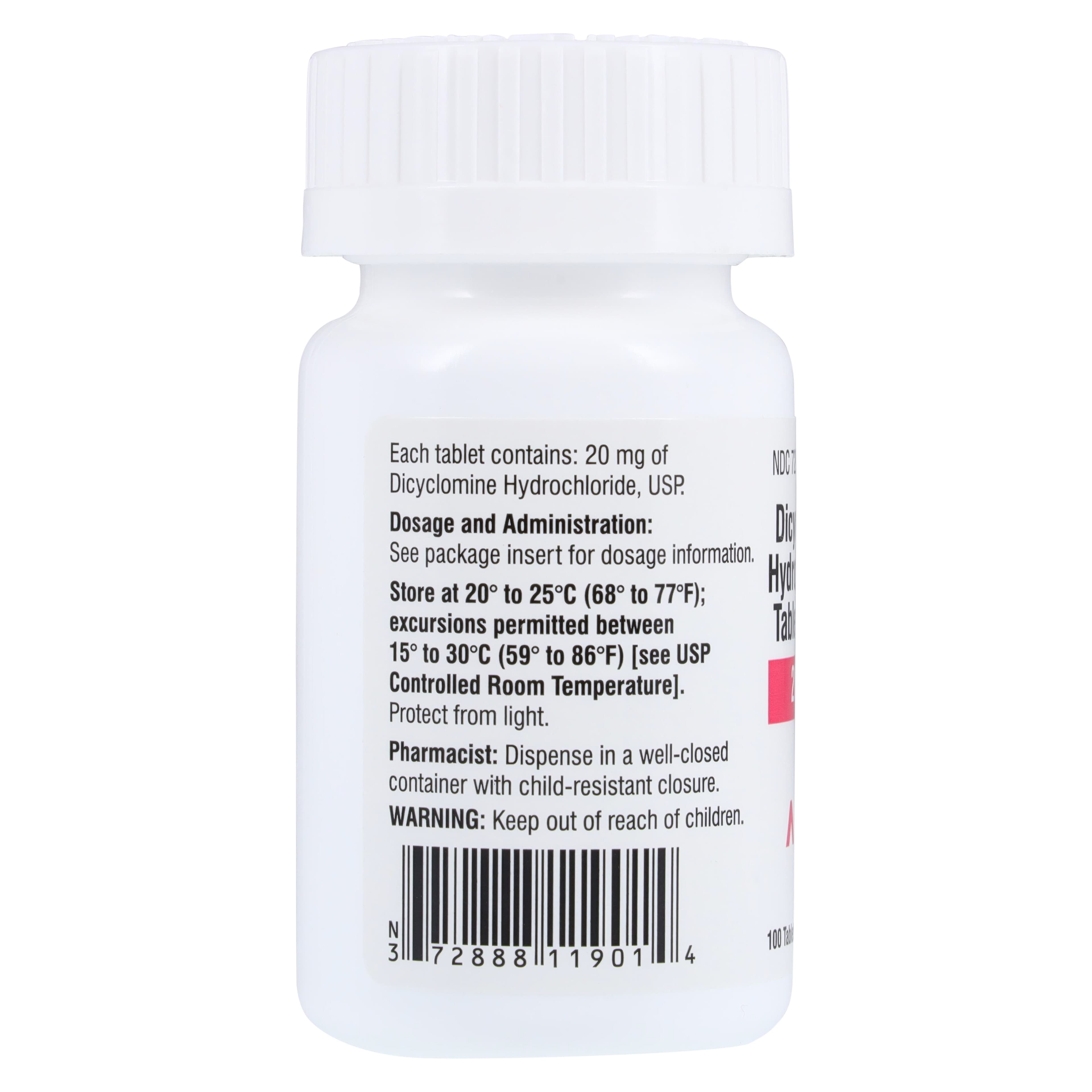 Dicyclomine HCl Tablets, 20mg, 100/Bottle, Advagen Pharma thumbnail 2