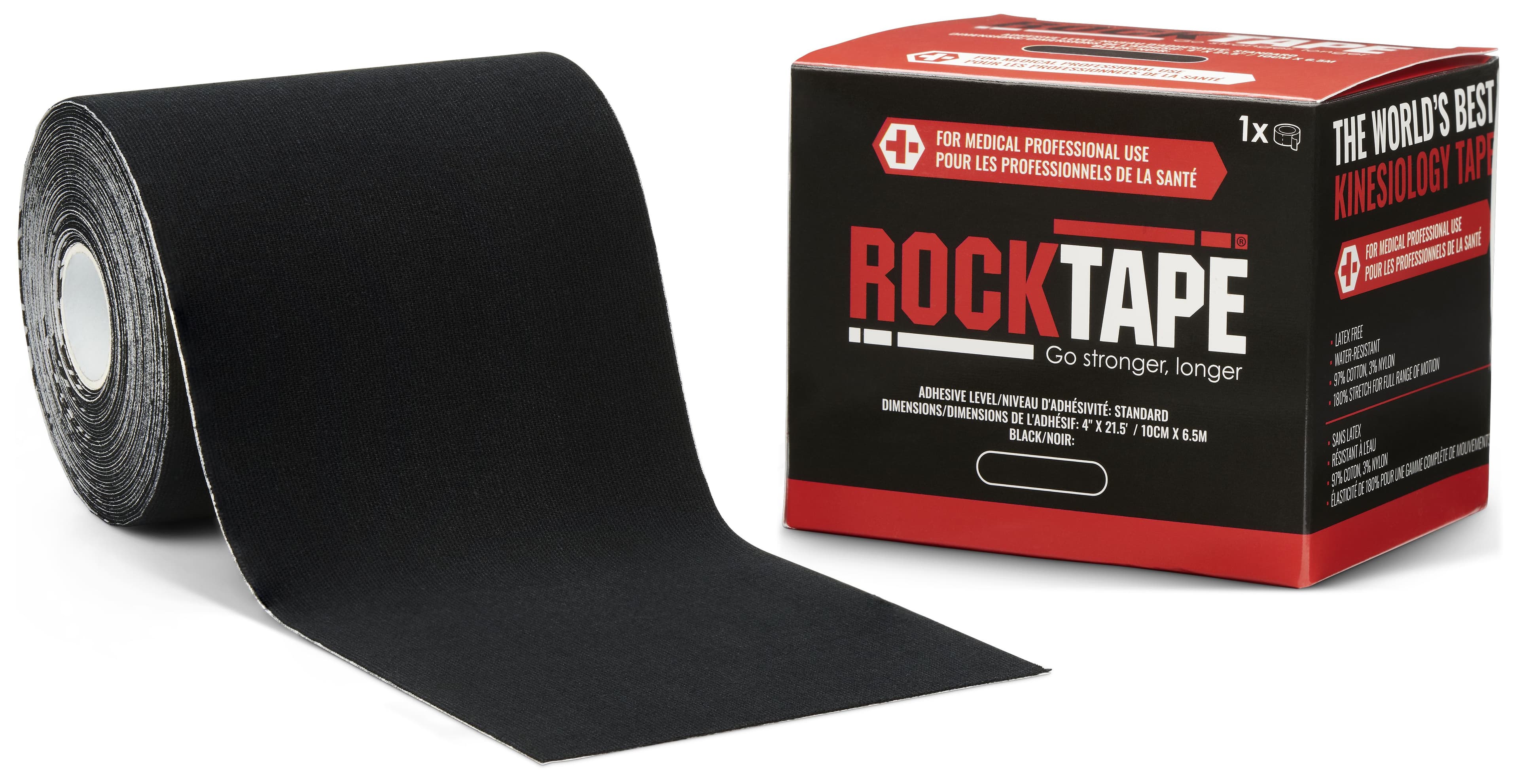 RockTape Standard Kinesiology Tape, Black, 4" x 21.5' Roll - RockTape Standard Black - Image 1