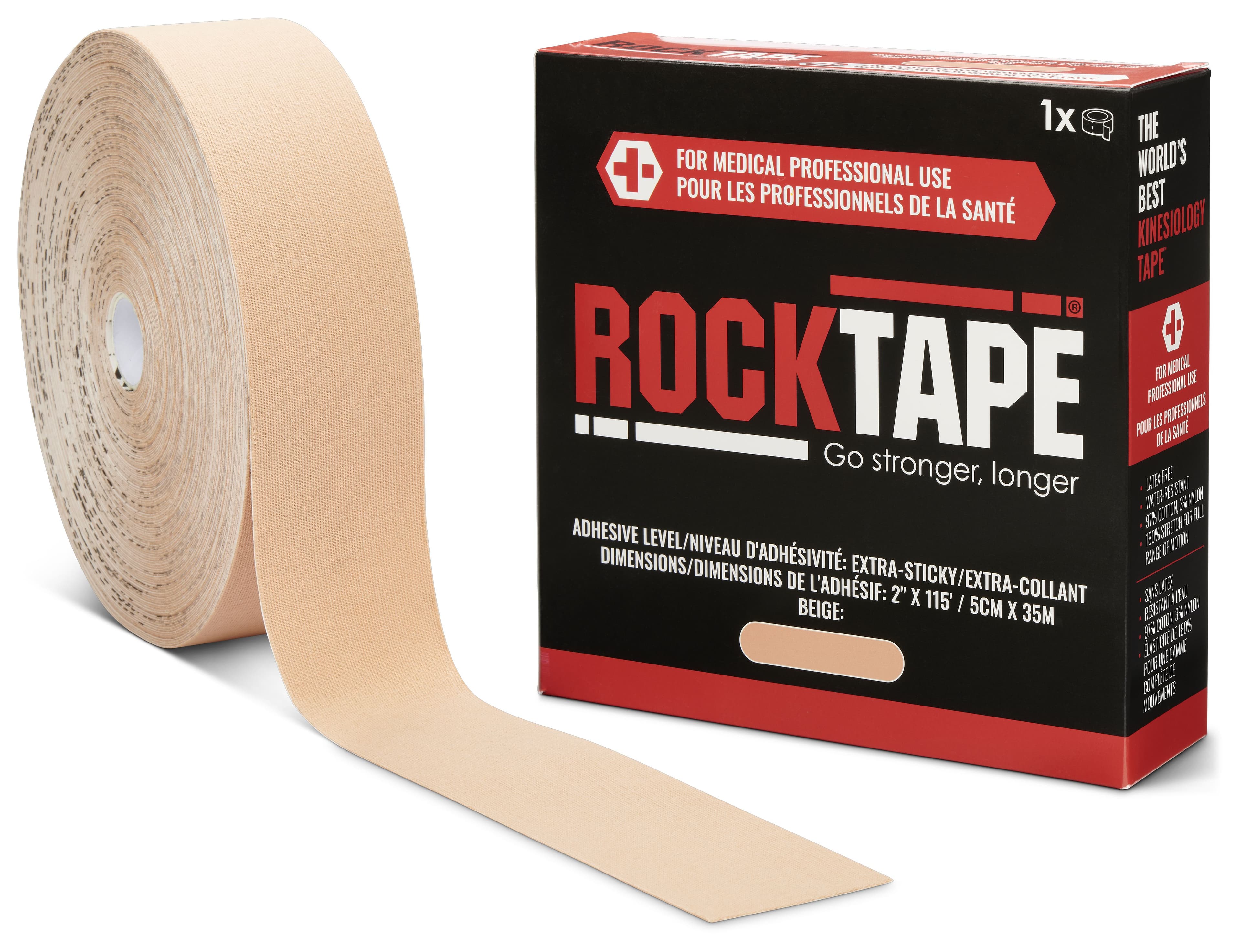 RockTape Xtr-Sticky Kinesiology Tape, Beige, 2" x 115', Non-Sterile, Each - RockTape Xtr-Sticky Beige - Image 1