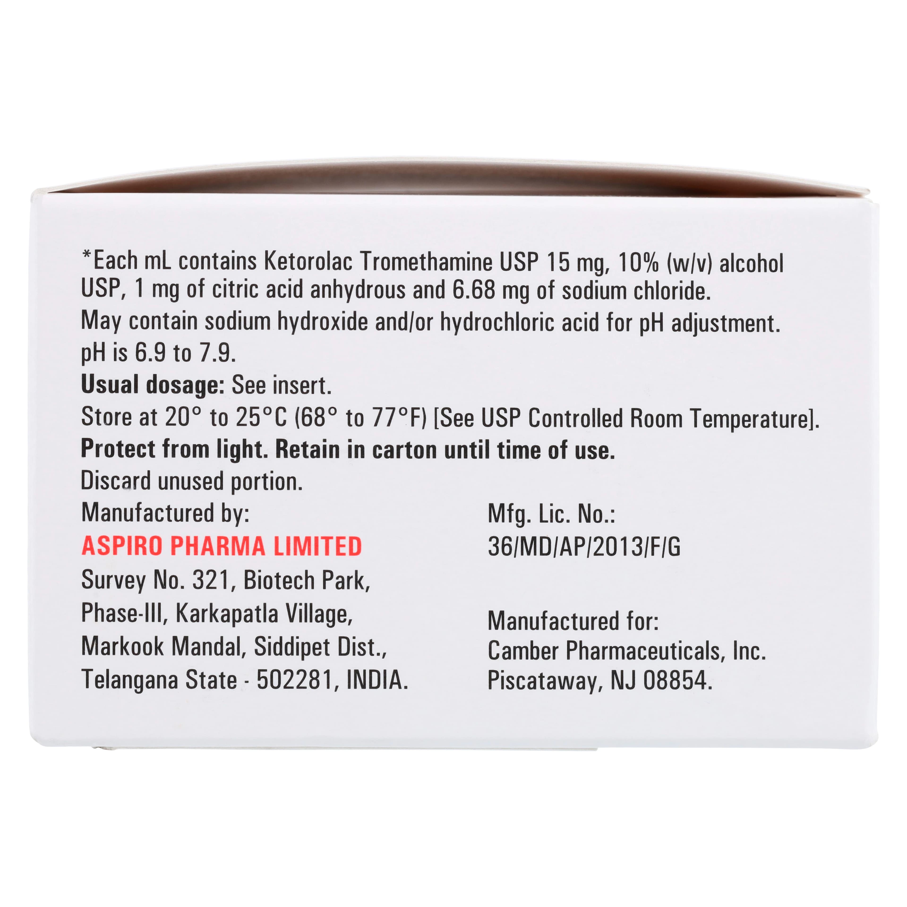 Ketorolac Tromethamine Injection 15mg/mL SDV 1mL, 25/Package thumbnail 4