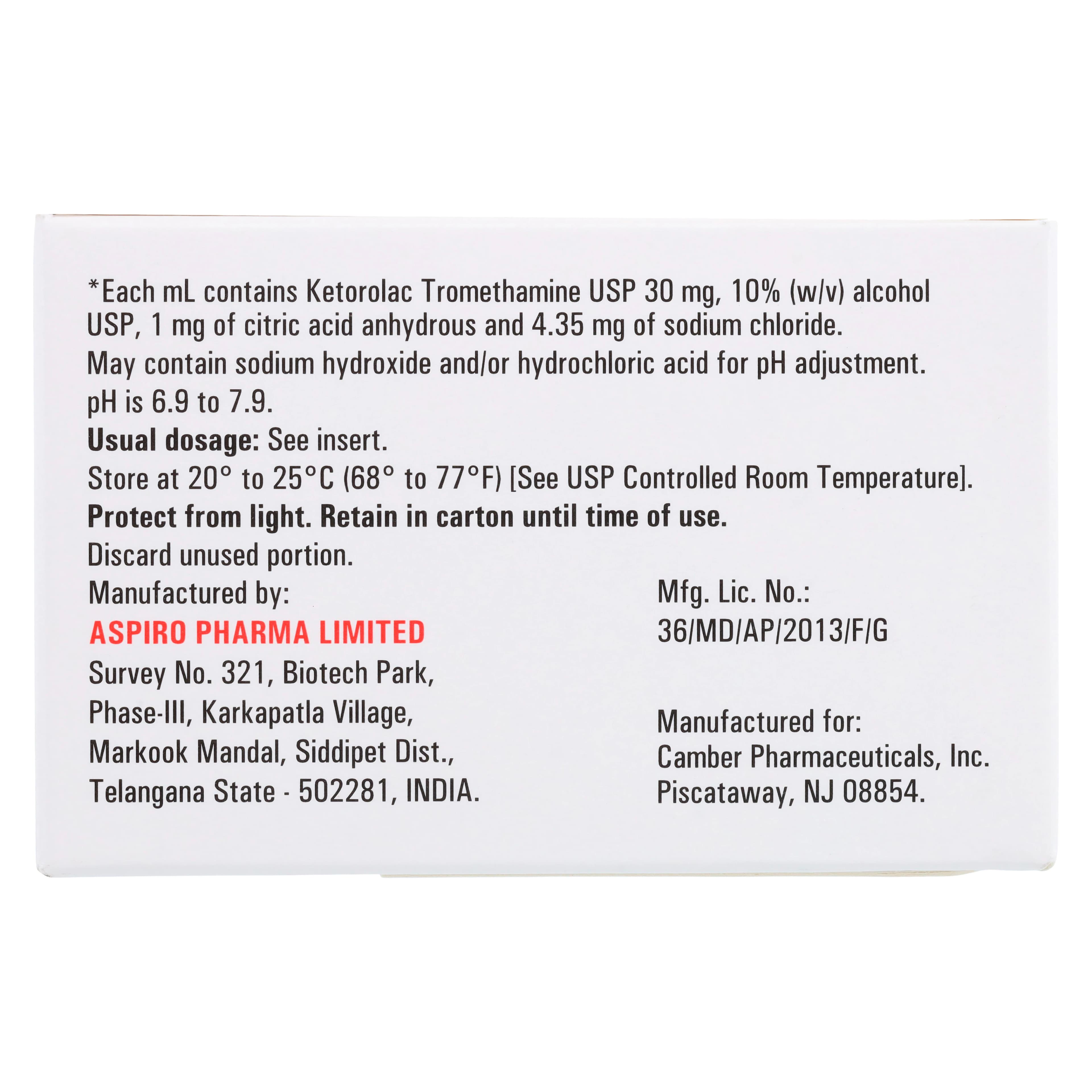 Ketorolac Tromethamine Injection, 30 mg/mL, Single-Dose Vial, 1 mL, 25/Package thumbnail 4