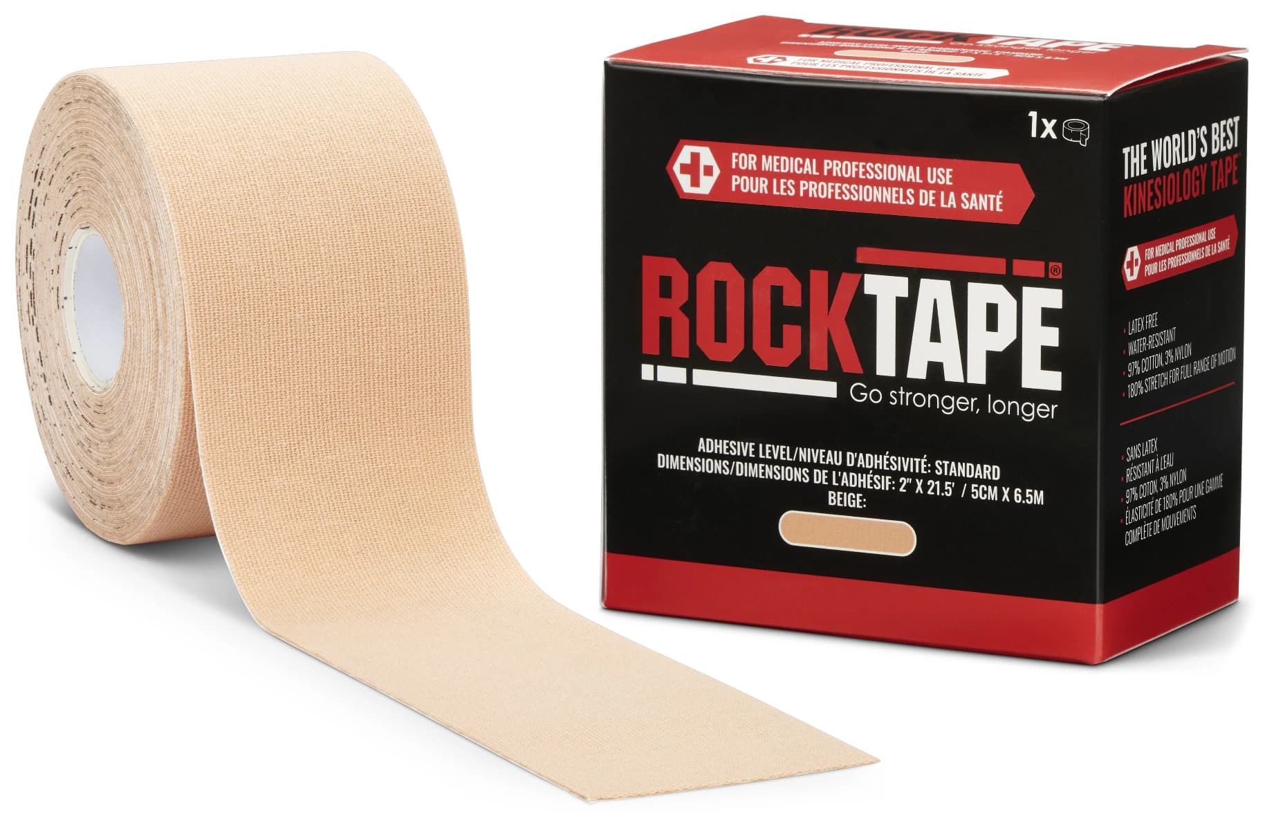 RockTape Standard Kinesiology Tape, Beige, 2" x 21.5' (Each) - RockTape Standard Beige - Image 1